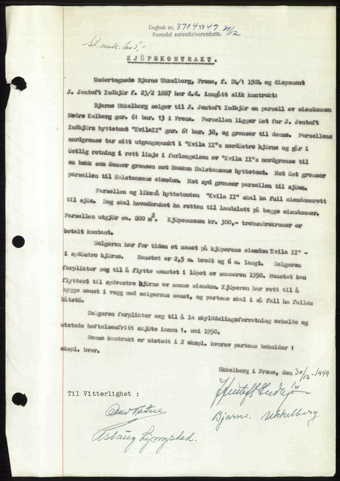 Romsdal sorenskriveri, AV/SAT-A-4149/1/2/2C: Mortgage book no. A31, 1949-1949, Diary no: : 3704/1949