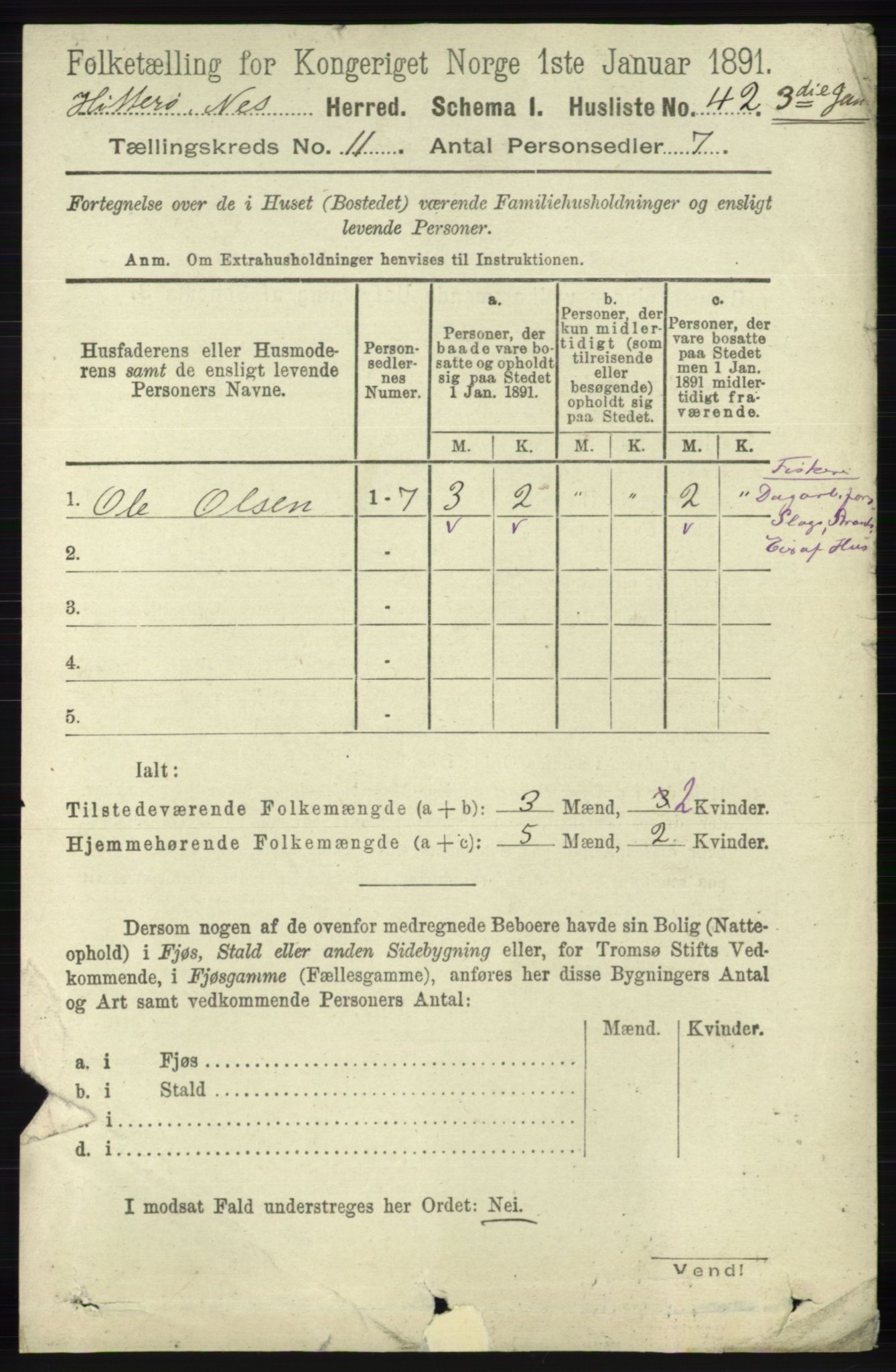 RA, 1891 census for 1043 Hidra og Nes, 1891, p. 4456
