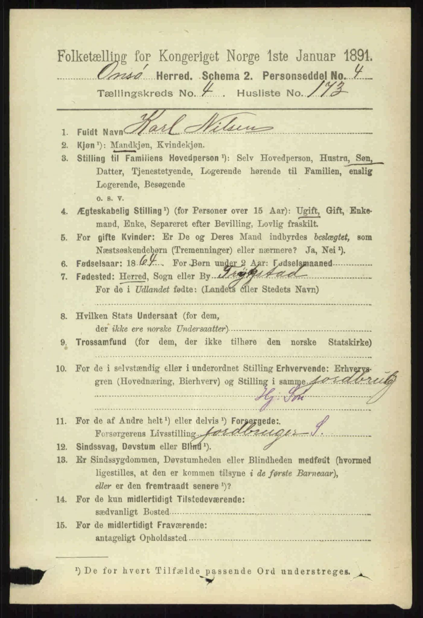 RA, 1891 census for 0134 Onsøy, 1891, p. 3699