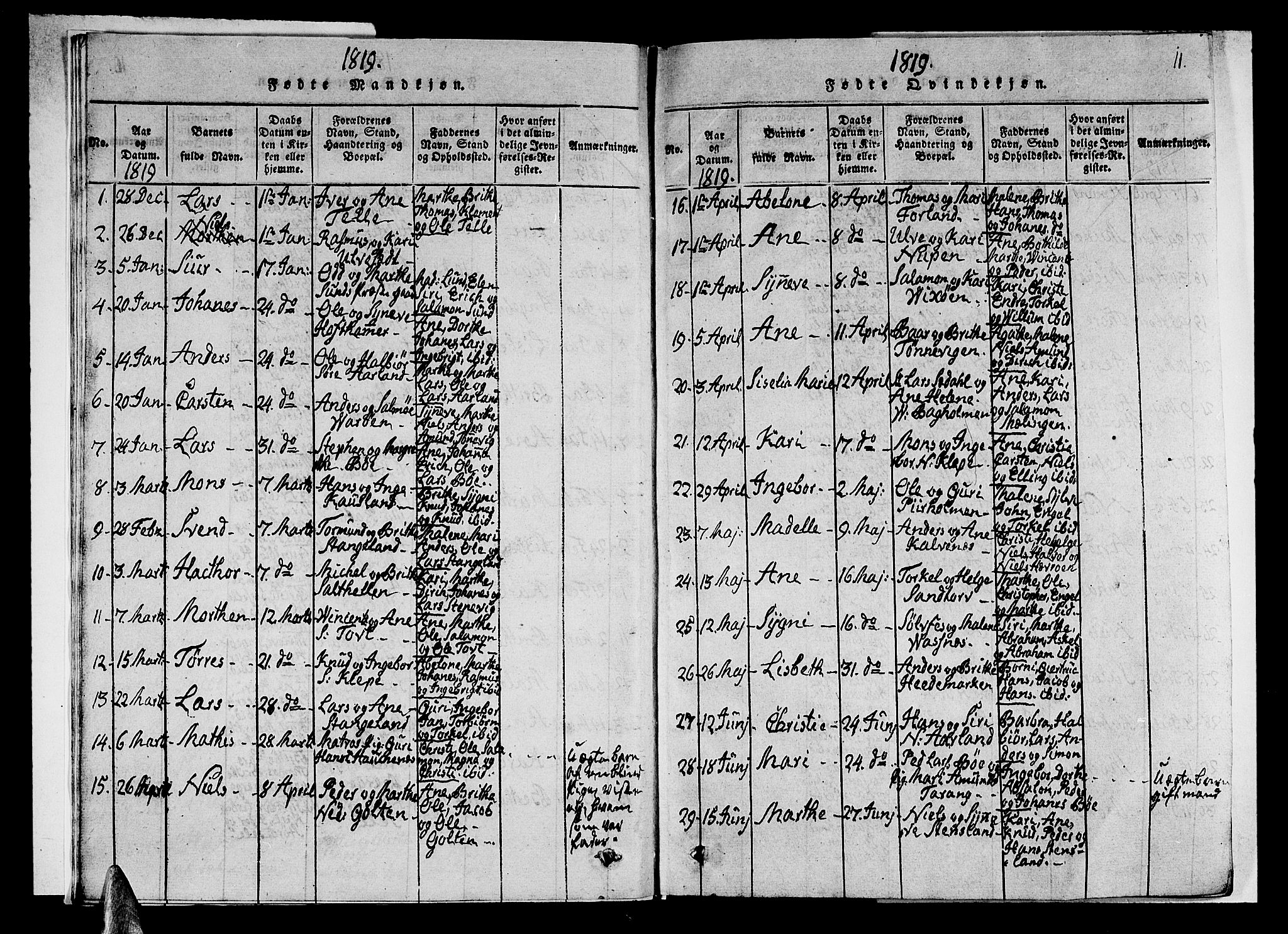 Sund sokneprestembete, AV/SAB-A-99930: Parish register (copy) no. A 1, 1816-1827, p. 11