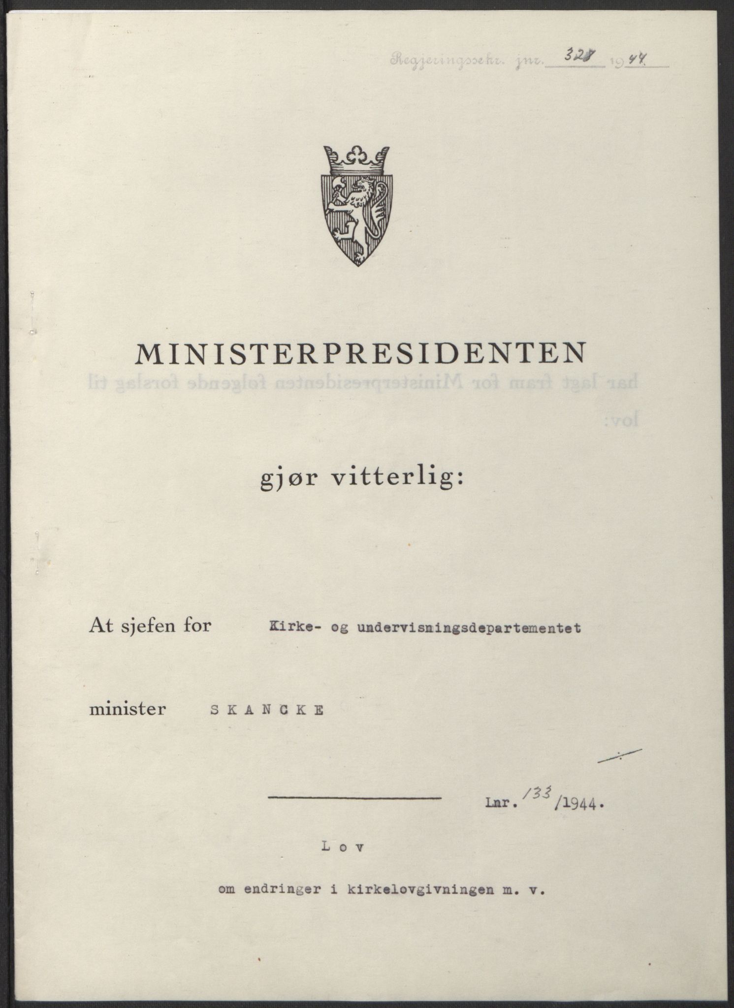 NS-administrasjonen 1940-1945 (Statsrådsekretariatet, de kommisariske statsråder mm), RA/S-4279/D/Db/L0100: Lover, 1944, p. 643