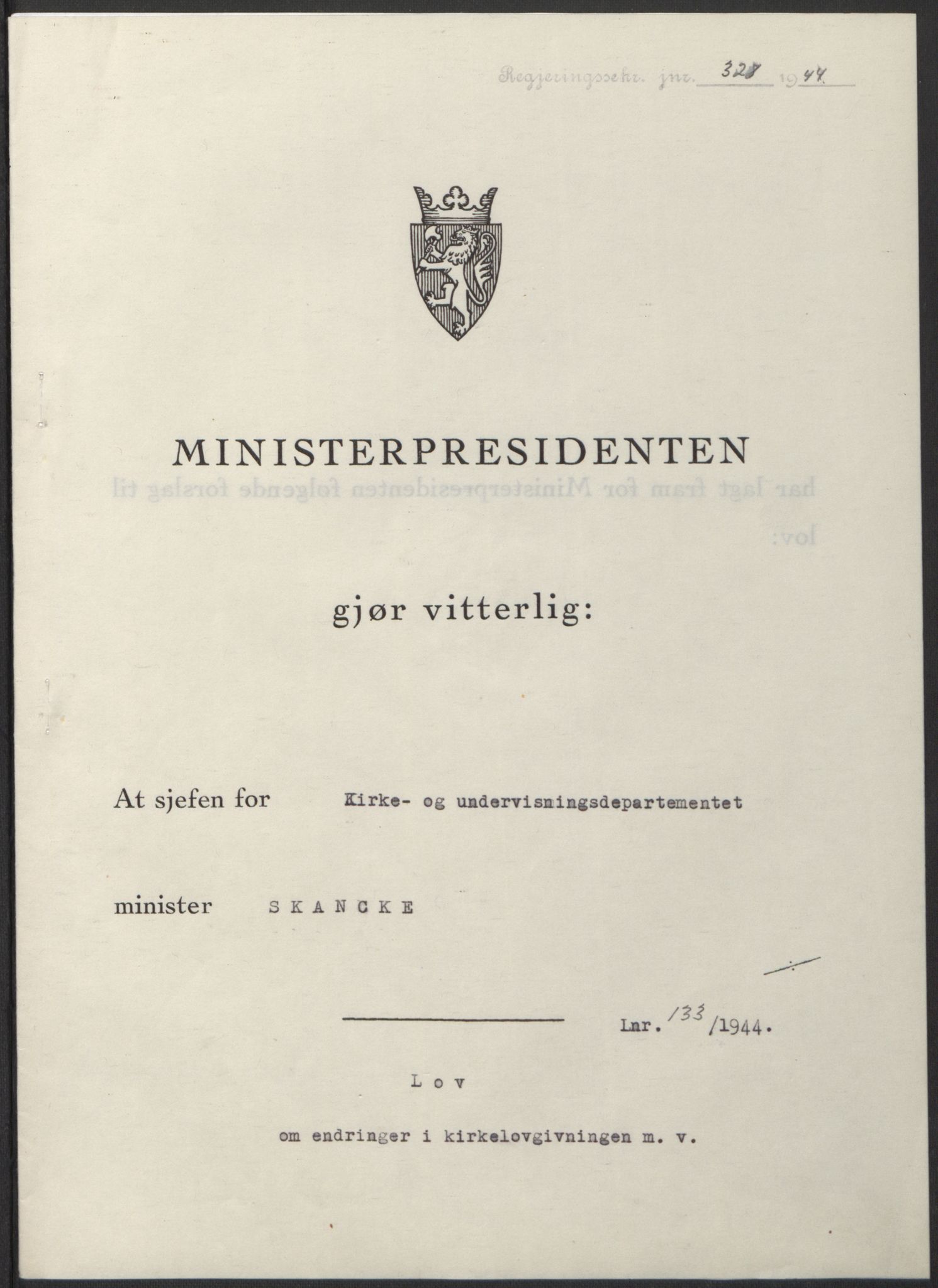 NS-administrasjonen 1940-1945 (Statsrådsekretariatet, de kommisariske statsråder mm), AV/RA-S-4279/D/Db/L0100: Lover, 1944, p. 643