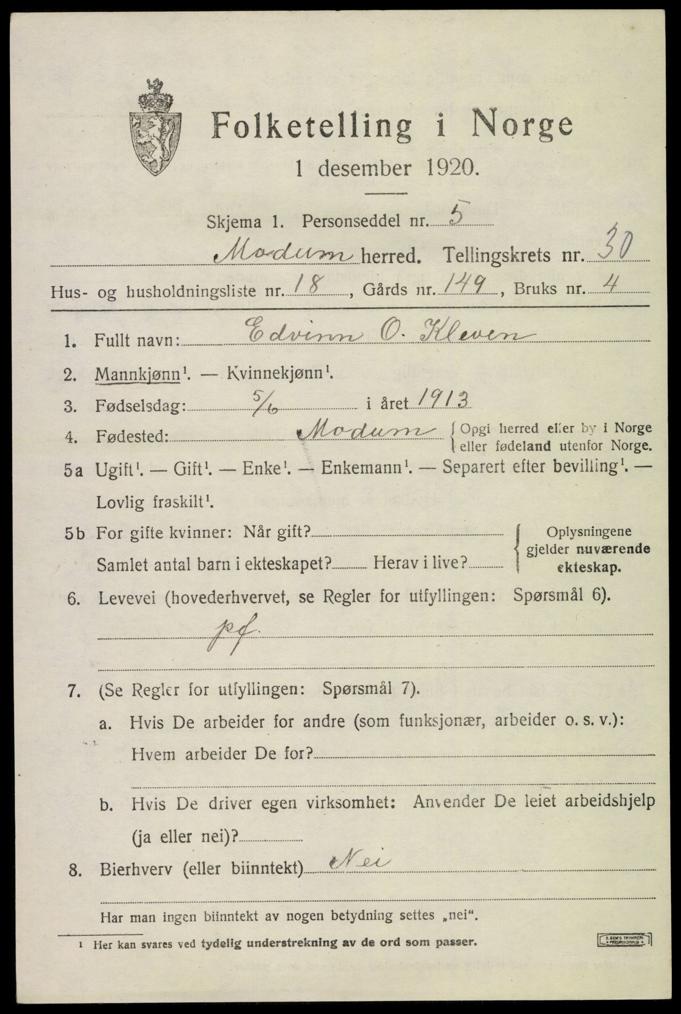 SAKO, 1920 census for Modum, 1920, p. 27849