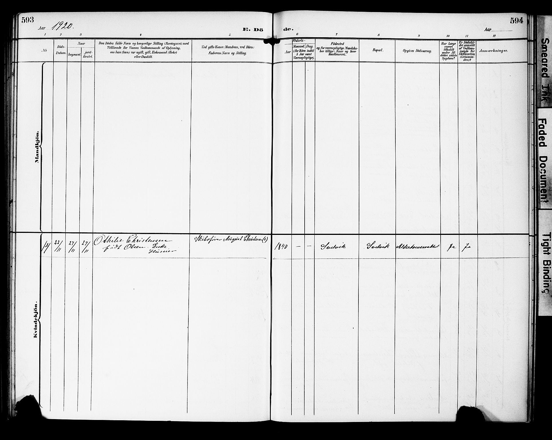 Strømm kirkebøker, AV/SAKO-A-322/G/Gb/L0002: Parish register (copy) no. II 2, 1897-1928, p. 593-594