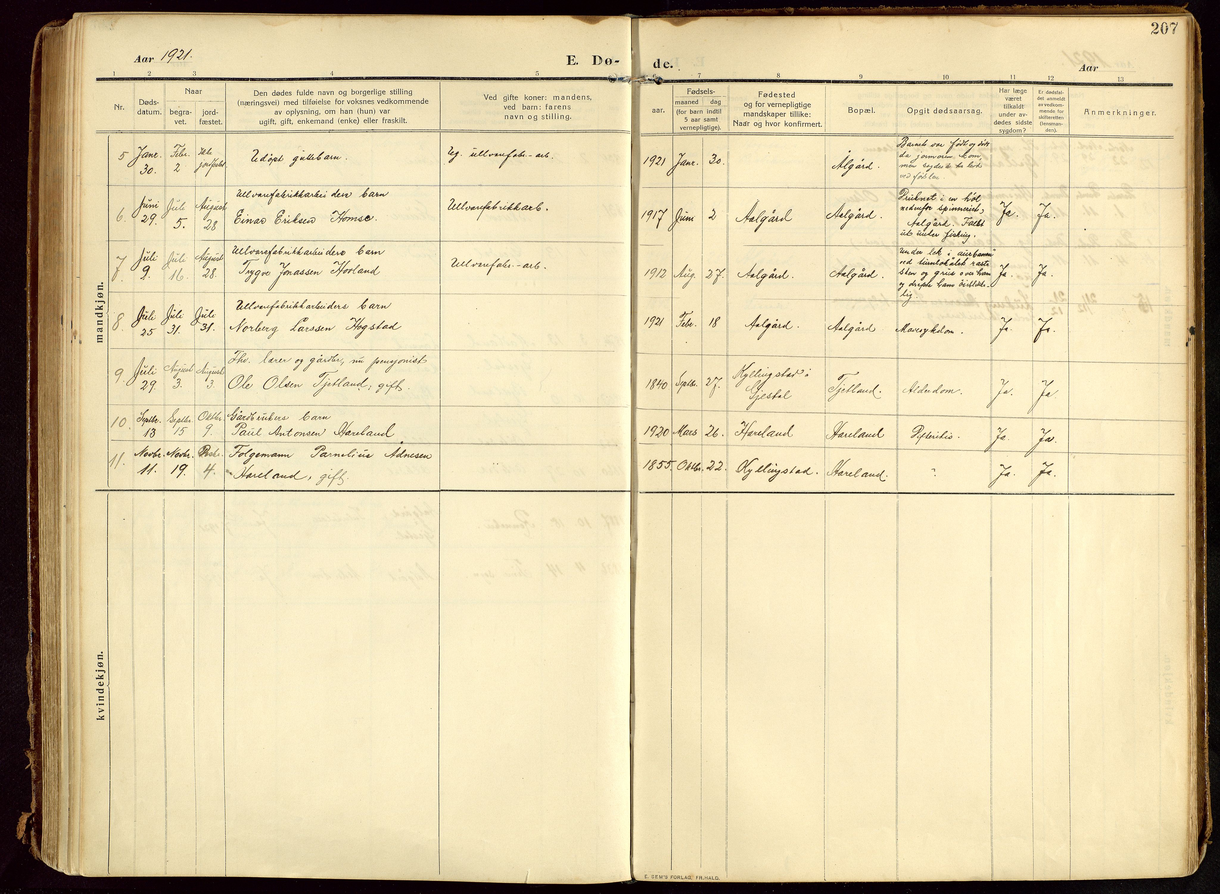 Lye sokneprestkontor, SAST/A-101794/002/B/L0001: Parish register (official) no. A 13, 1910-1925, p. 207