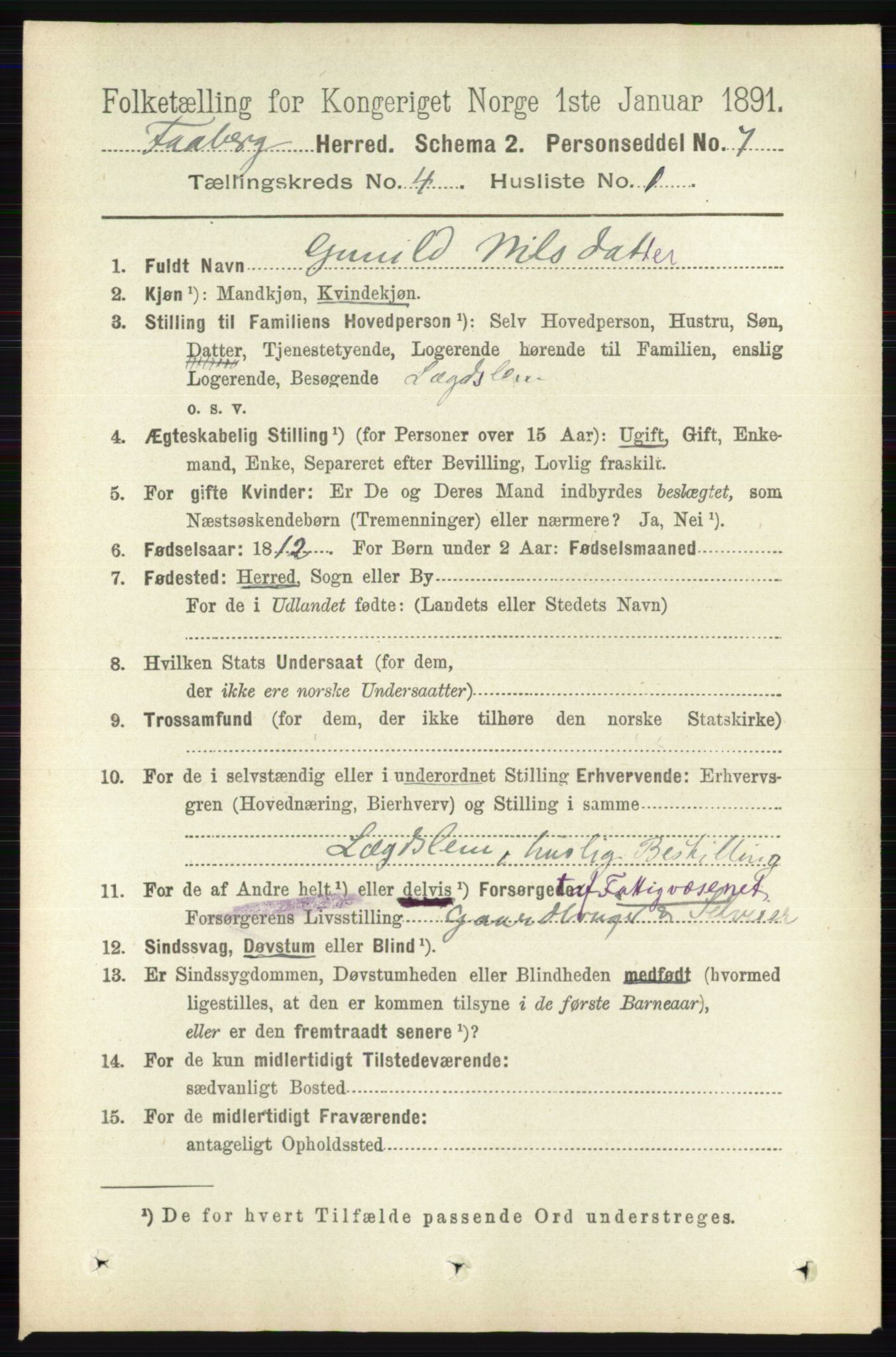 RA, 1891 census for 0524 Fåberg, 1891, p. 1229