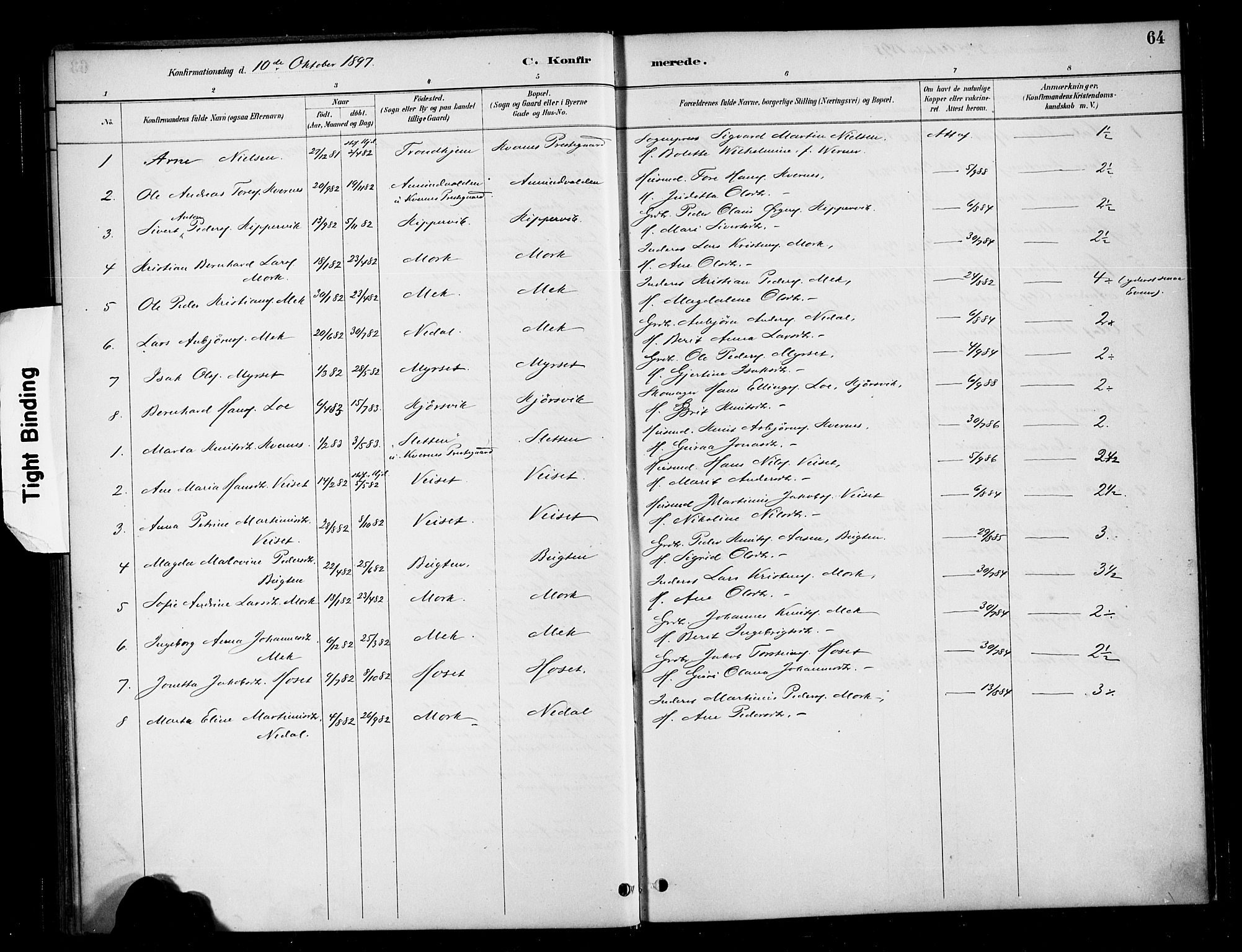 Ministerialprotokoller, klokkerbøker og fødselsregistre - Møre og Romsdal, SAT/A-1454/568/L0809: Parish register (official) no. 568A13, 1884-1900, p. 64