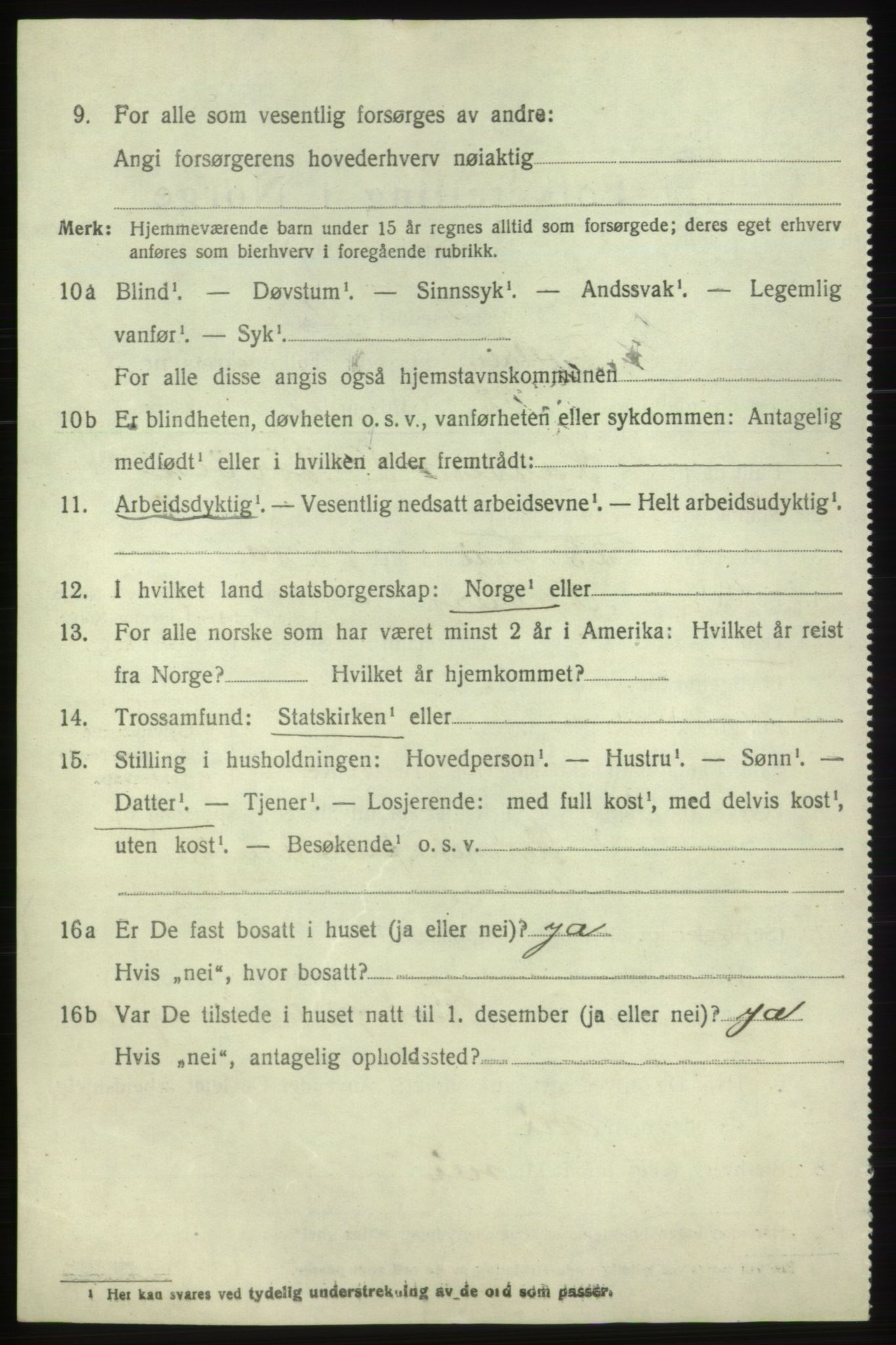 SAB, 1920 census for Fjelberg, 1920, p. 3274