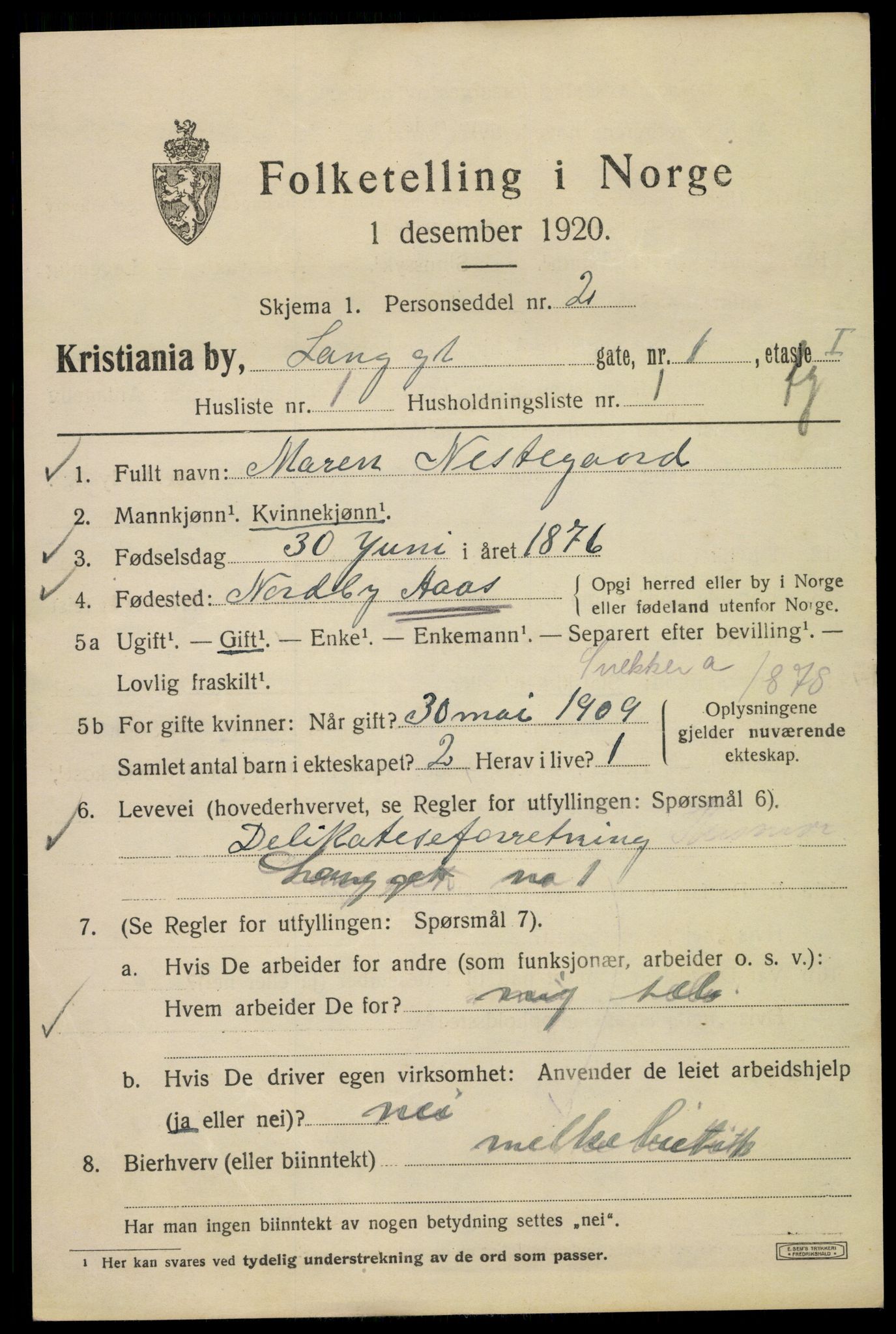 SAO, 1920 census for Kristiania, 1920, p. 358735