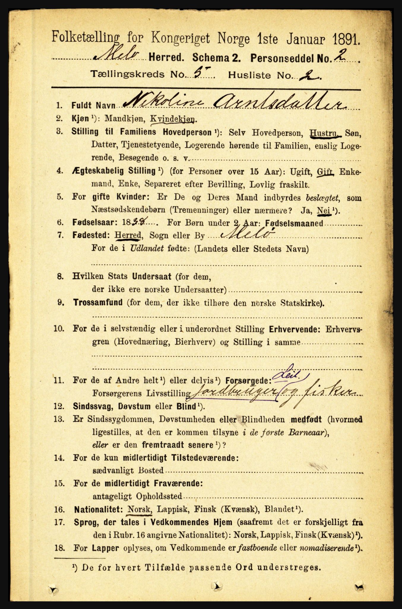 RA, 1891 census for 1837 Meløy, 1891, p. 1808