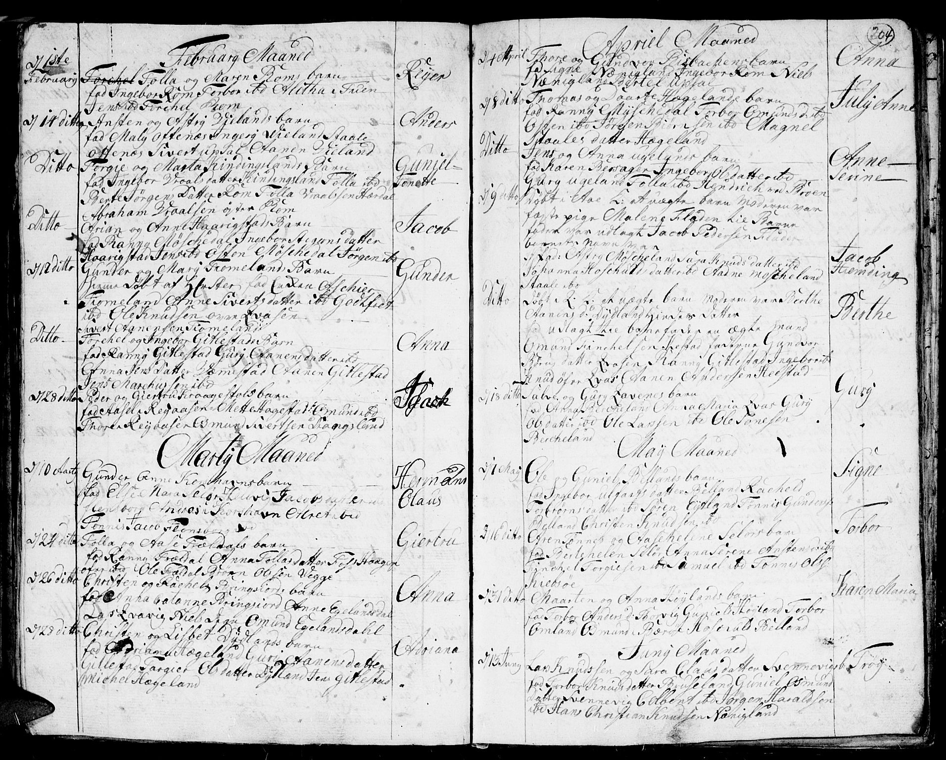 Lyngdal sokneprestkontor, AV/SAK-1111-0029/F/Fa/Fac/L0001: Parish register (official) no. A 1, 1727-1779, p. 204