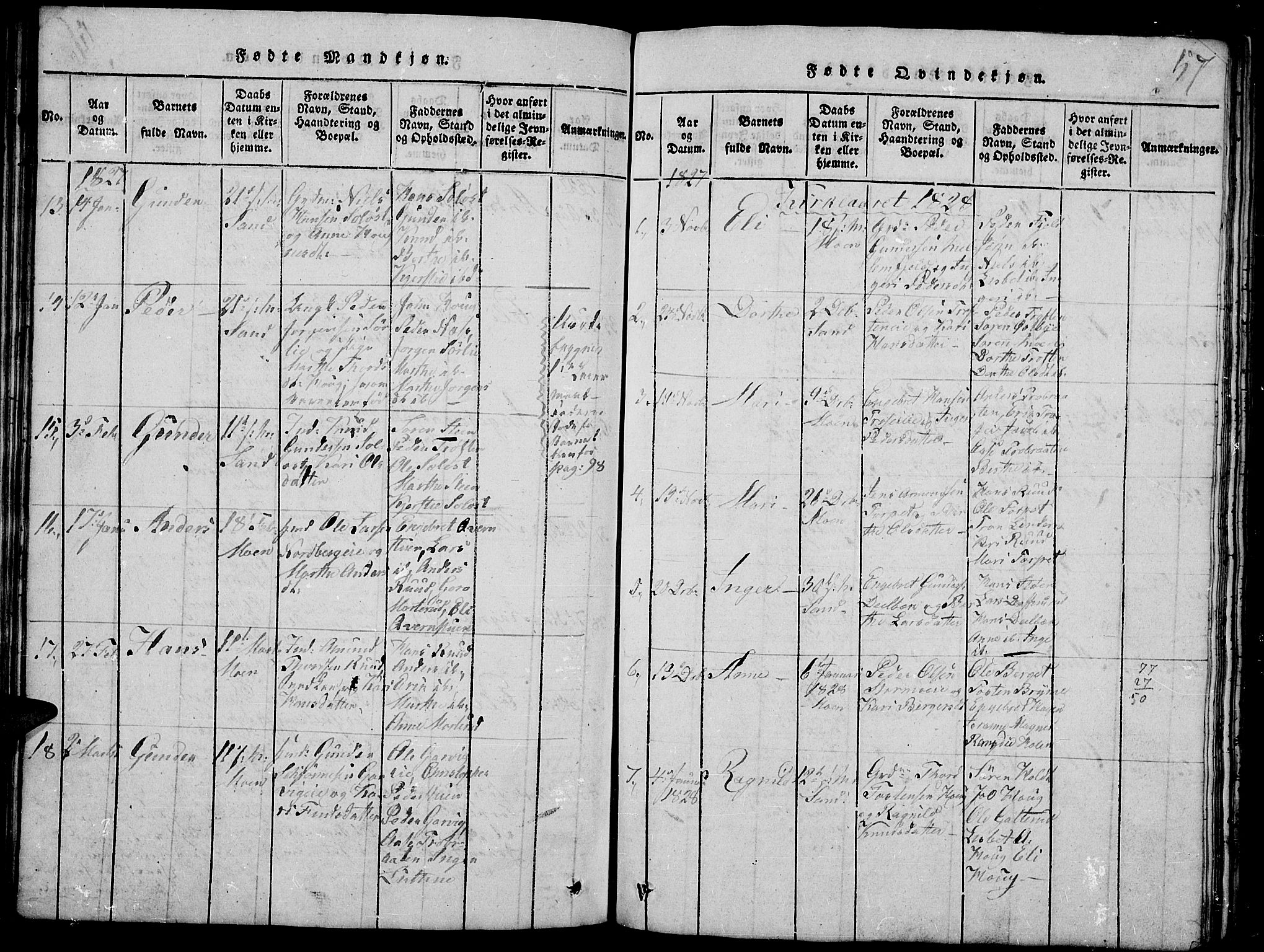 Nord-Odal prestekontor, SAH/PREST-032/H/Ha/Hab/L0001: Parish register (copy) no. 1, 1819-1838, p. 57
