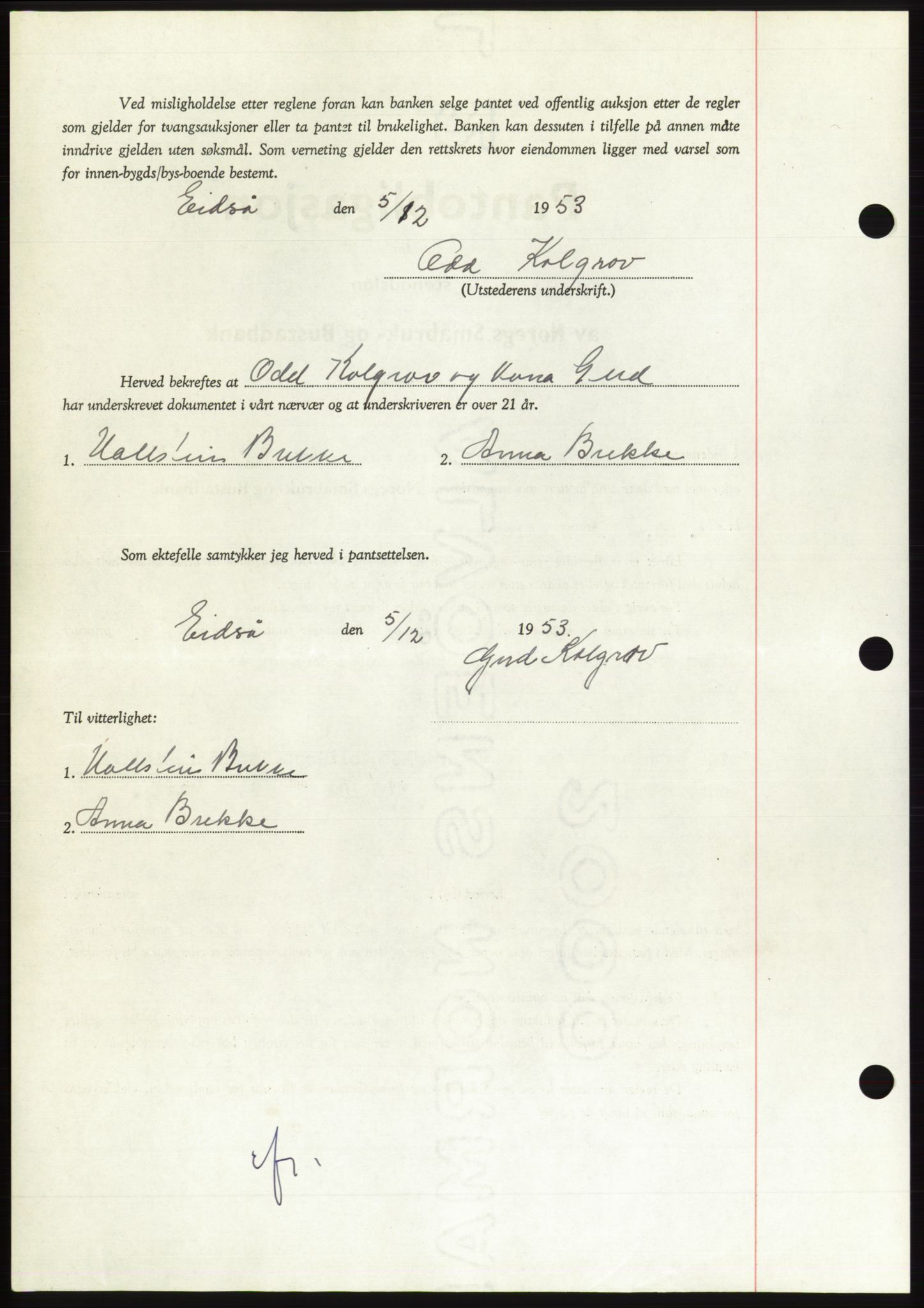 Søre Sunnmøre sorenskriveri, AV/SAT-A-4122/1/2/2C/L0124: Mortgage book no. 12B, 1953-1954, Diary no: : 3022/1953