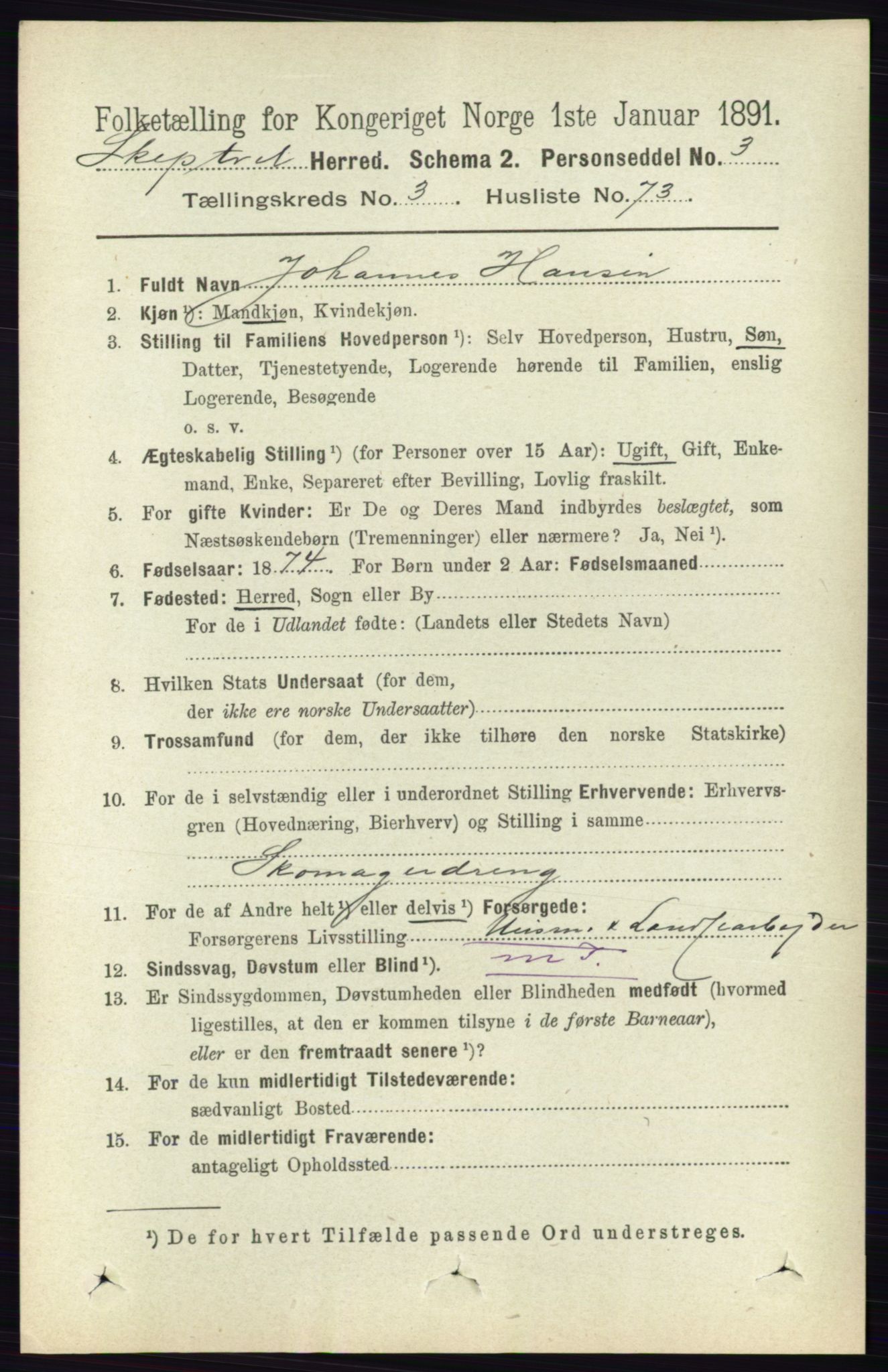 RA, 1891 census for 0127 Skiptvet, 1891, p. 1674