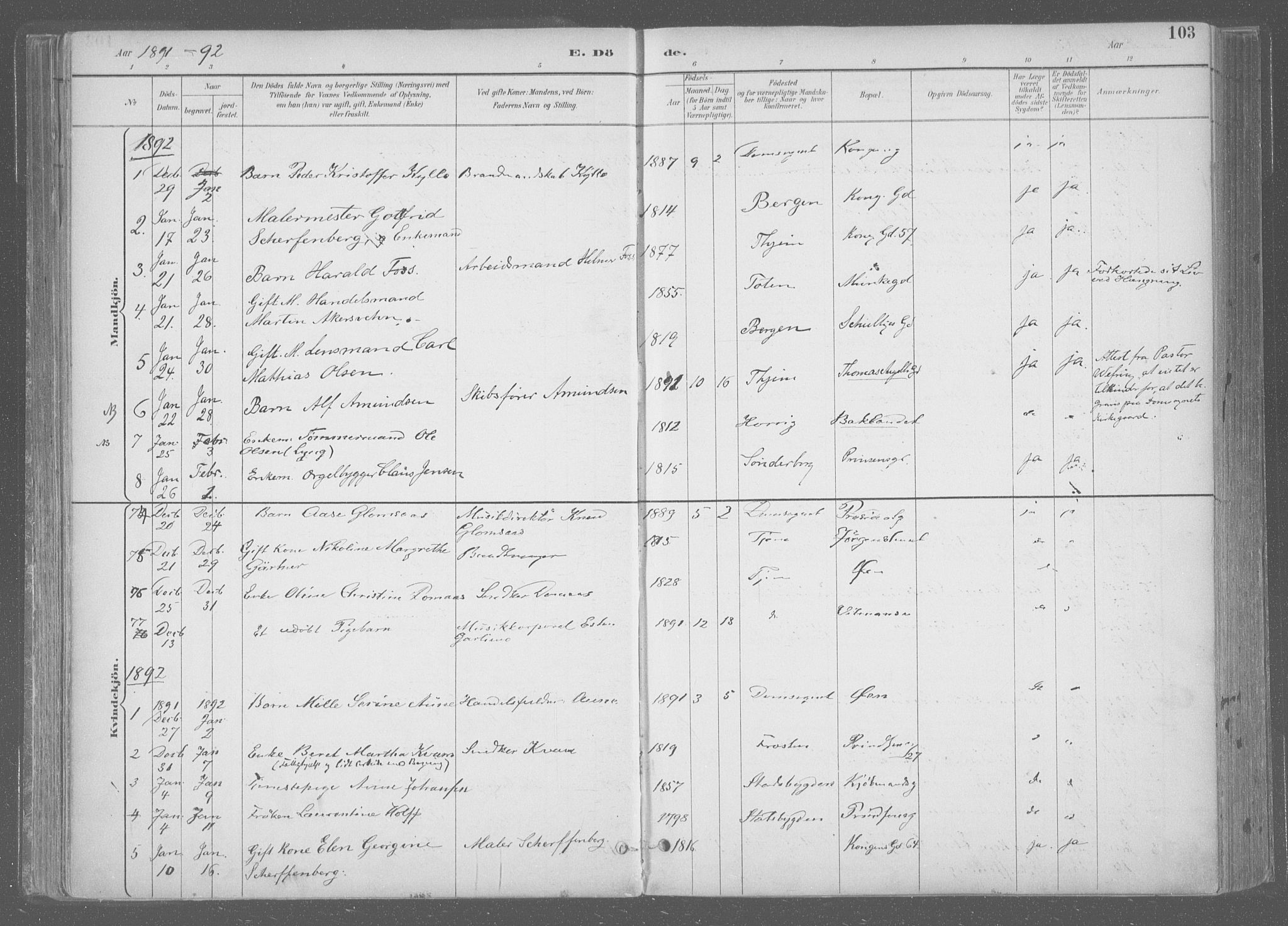 Ministerialprotokoller, klokkerbøker og fødselsregistre - Sør-Trøndelag, AV/SAT-A-1456/601/L0064: Parish register (official) no. 601A31, 1891-1911, p. 103