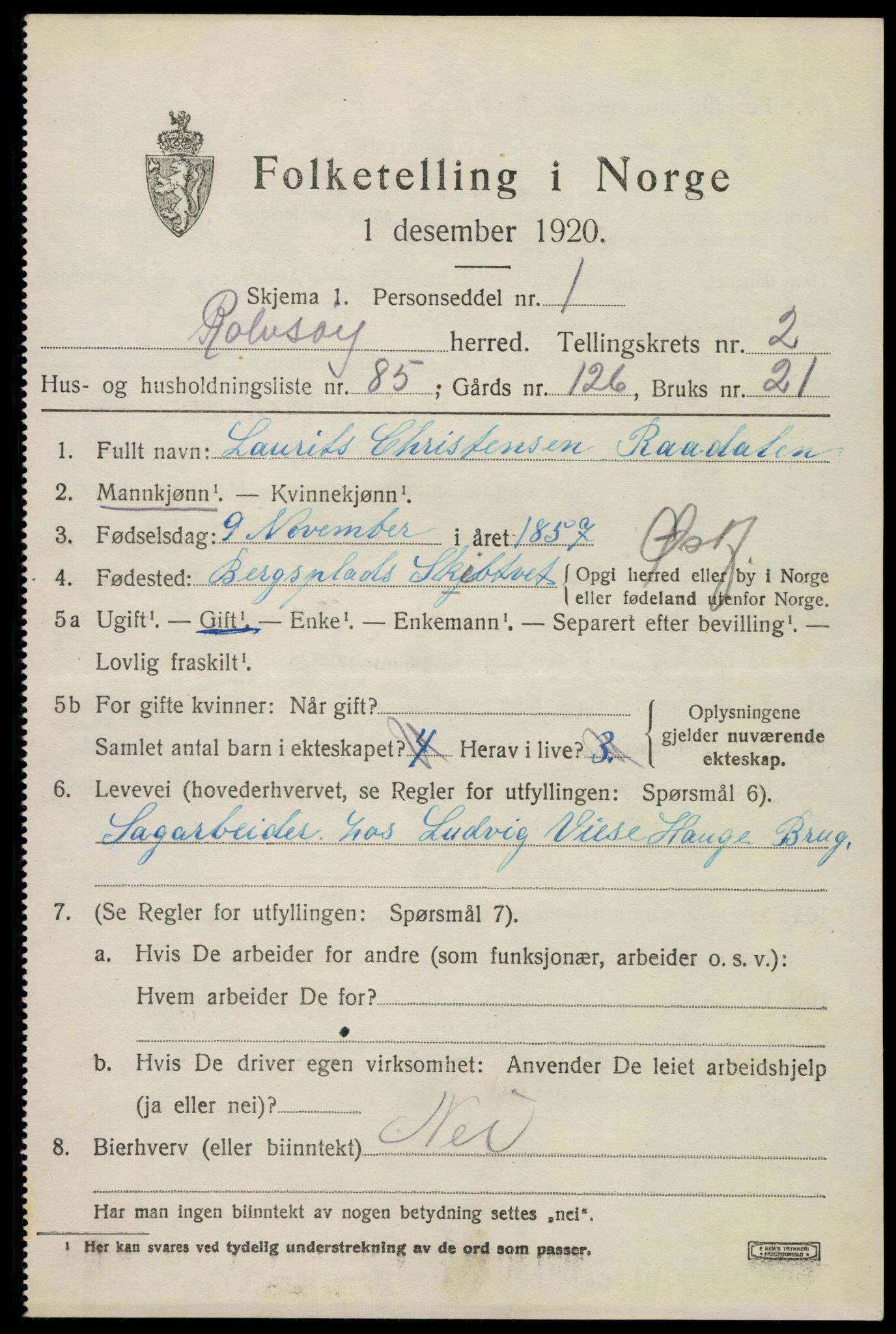 SAO, 1920 census for Rolvsøy, 1920, p. 2823