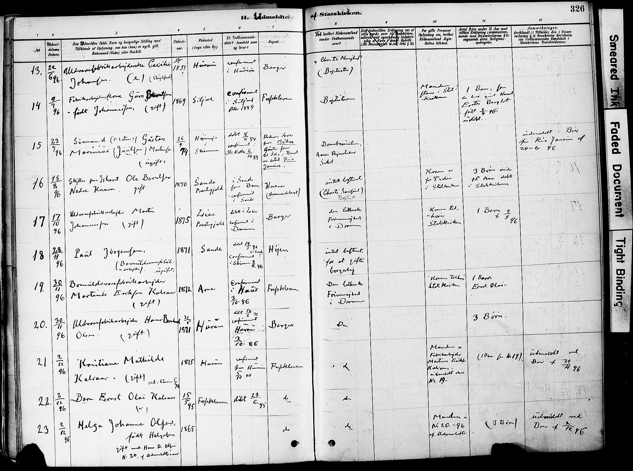 Strømm kirkebøker, AV/SAKO-A-322/F/Fa/L0004: Parish register (official) no. I 4, 1878-1899, p. 326