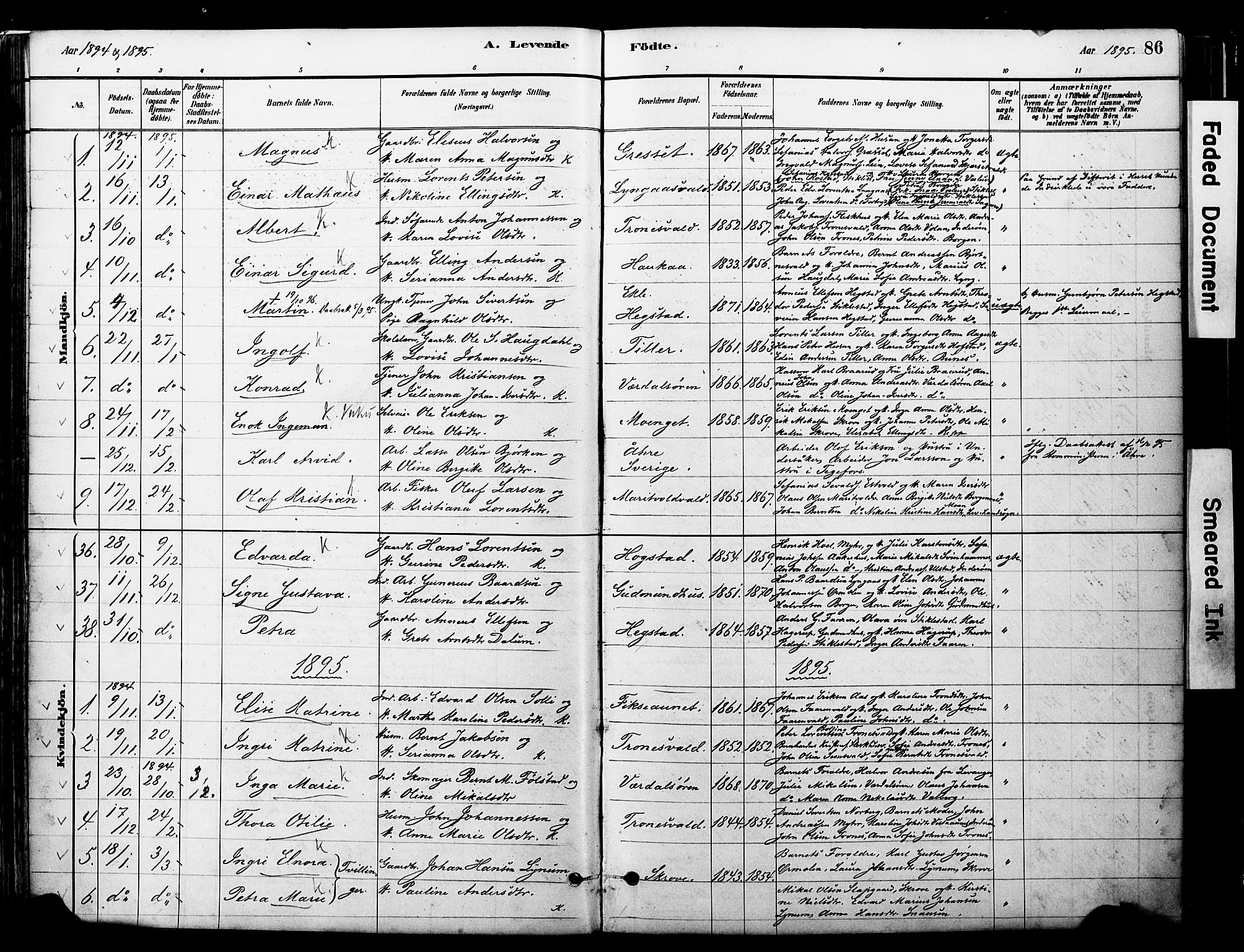 Ministerialprotokoller, klokkerbøker og fødselsregistre - Nord-Trøndelag, SAT/A-1458/723/L0244: Parish register (official) no. 723A13, 1881-1899, p. 86