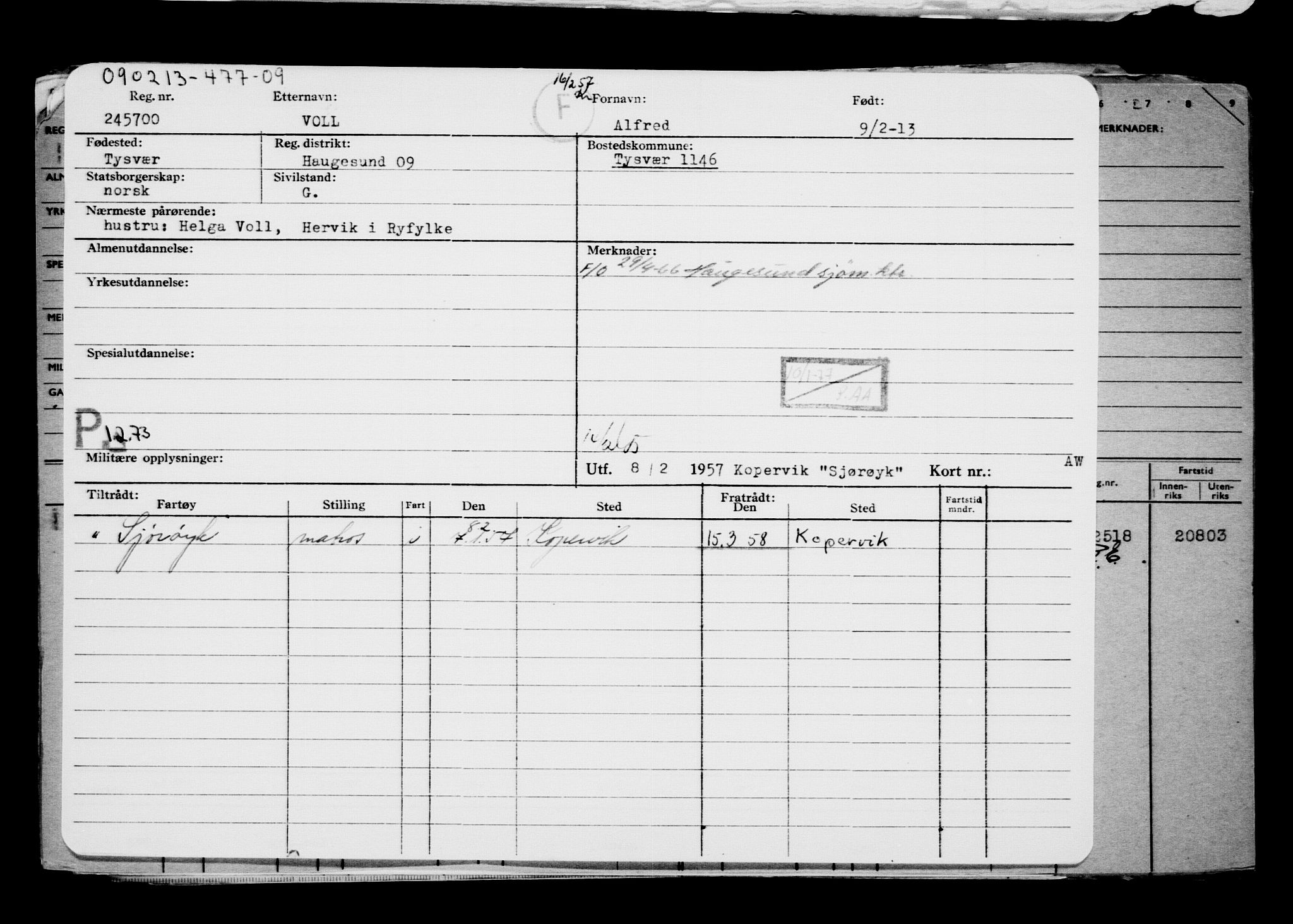 Direktoratet for sjømenn, AV/RA-S-3545/G/Gb/L0110: Hovedkort, 1913, p. 447