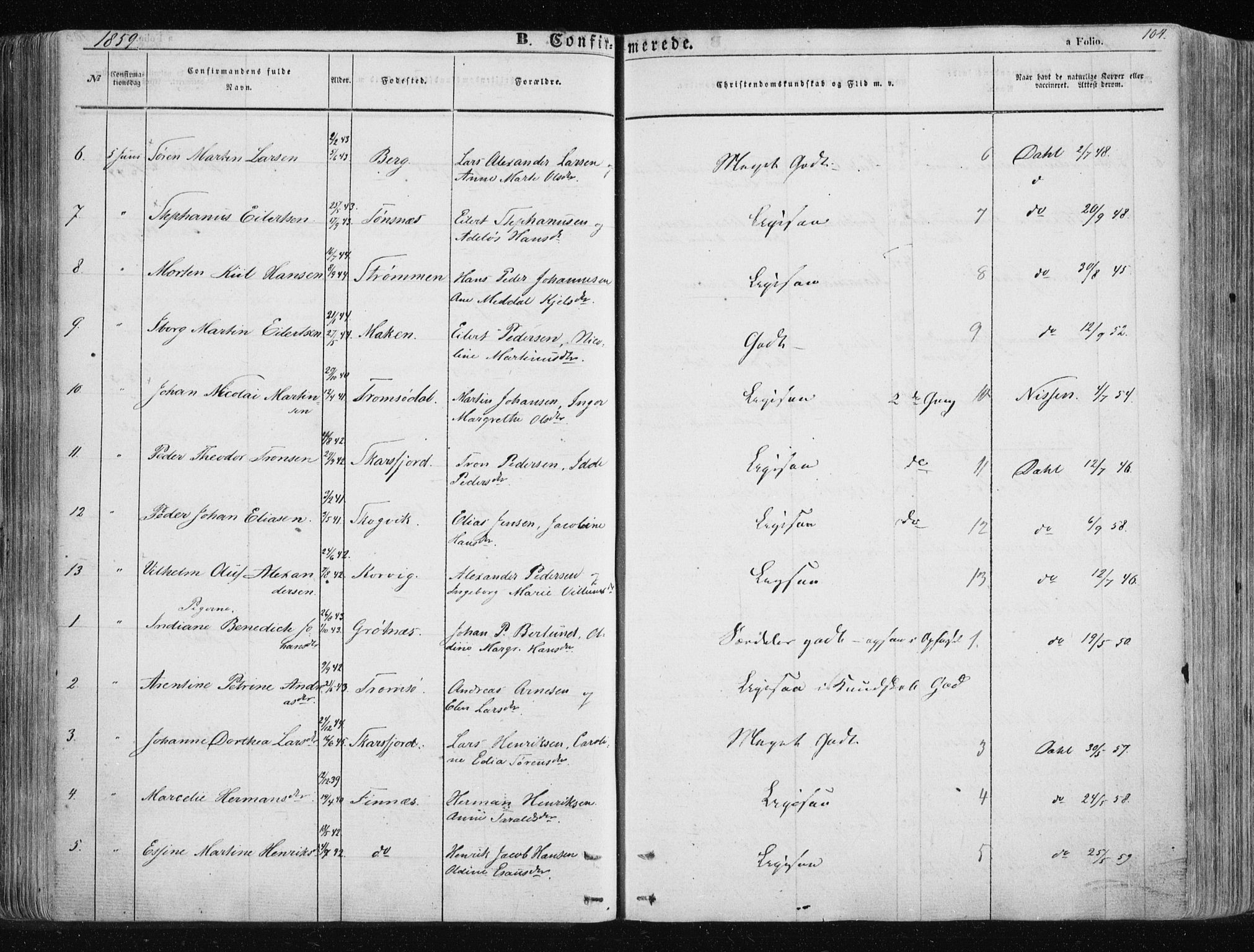 Tromsøysund sokneprestkontor, AV/SATØ-S-1304/G/Ga/L0001kirke: Parish register (official) no. 1, 1856-1867, p. 104