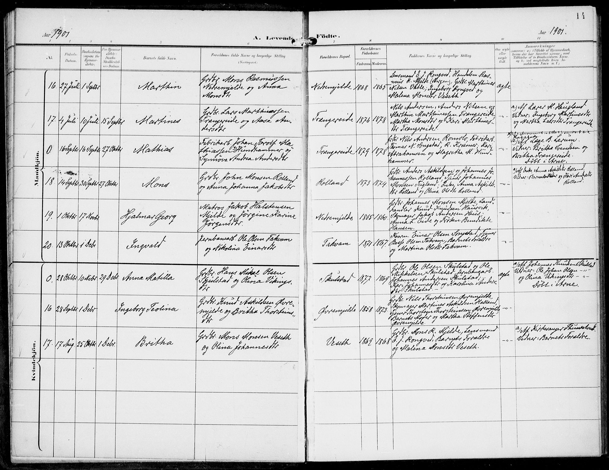 Haus sokneprestembete, SAB/A-75601/H/Haa: Parish register (official) no. B  2, 1899-1912, p. 14