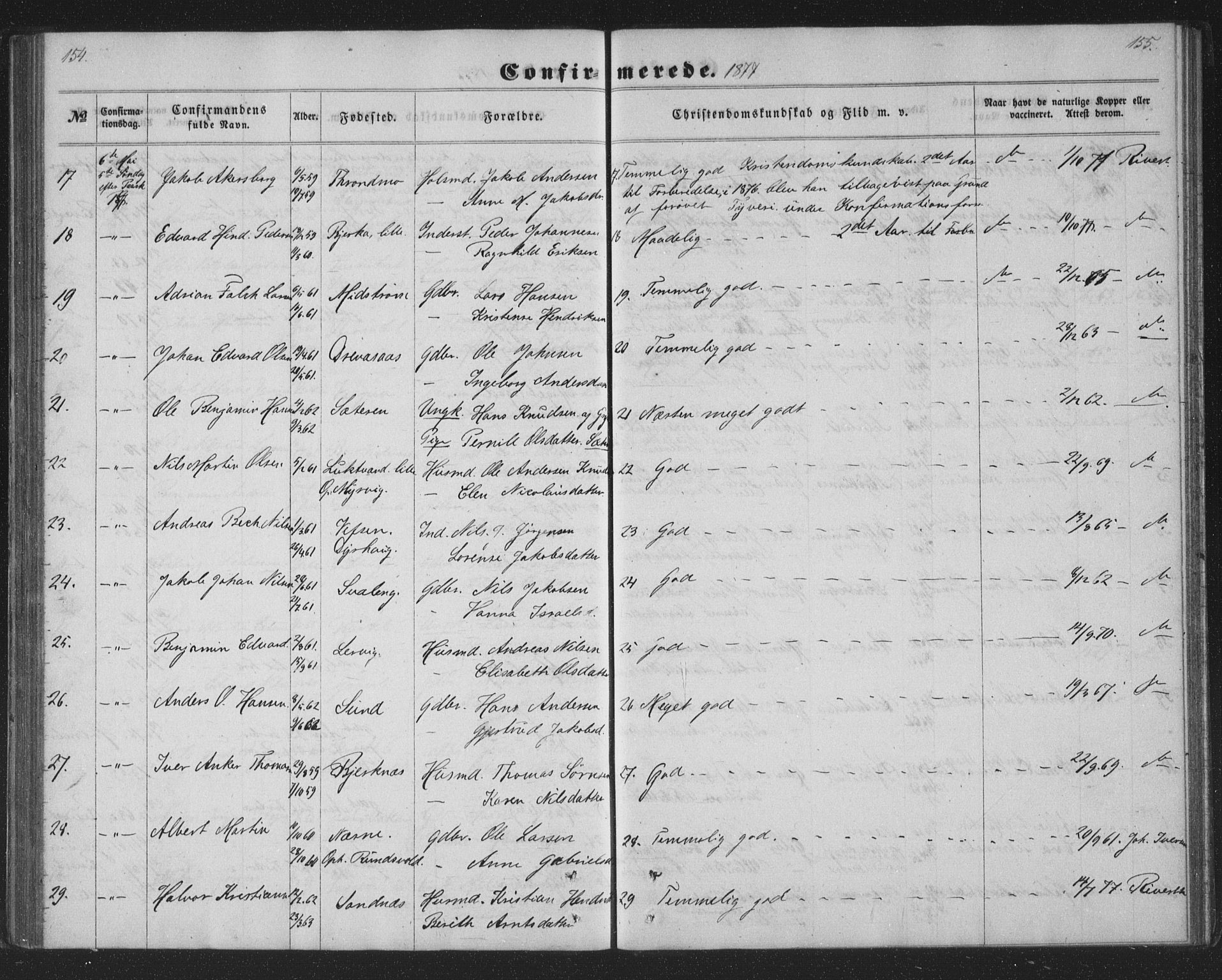 Ministerialprotokoller, klokkerbøker og fødselsregistre - Nordland, AV/SAT-A-1459/825/L0366: Parish register (copy) no. 825C03, 1858-1884, p. 154-155