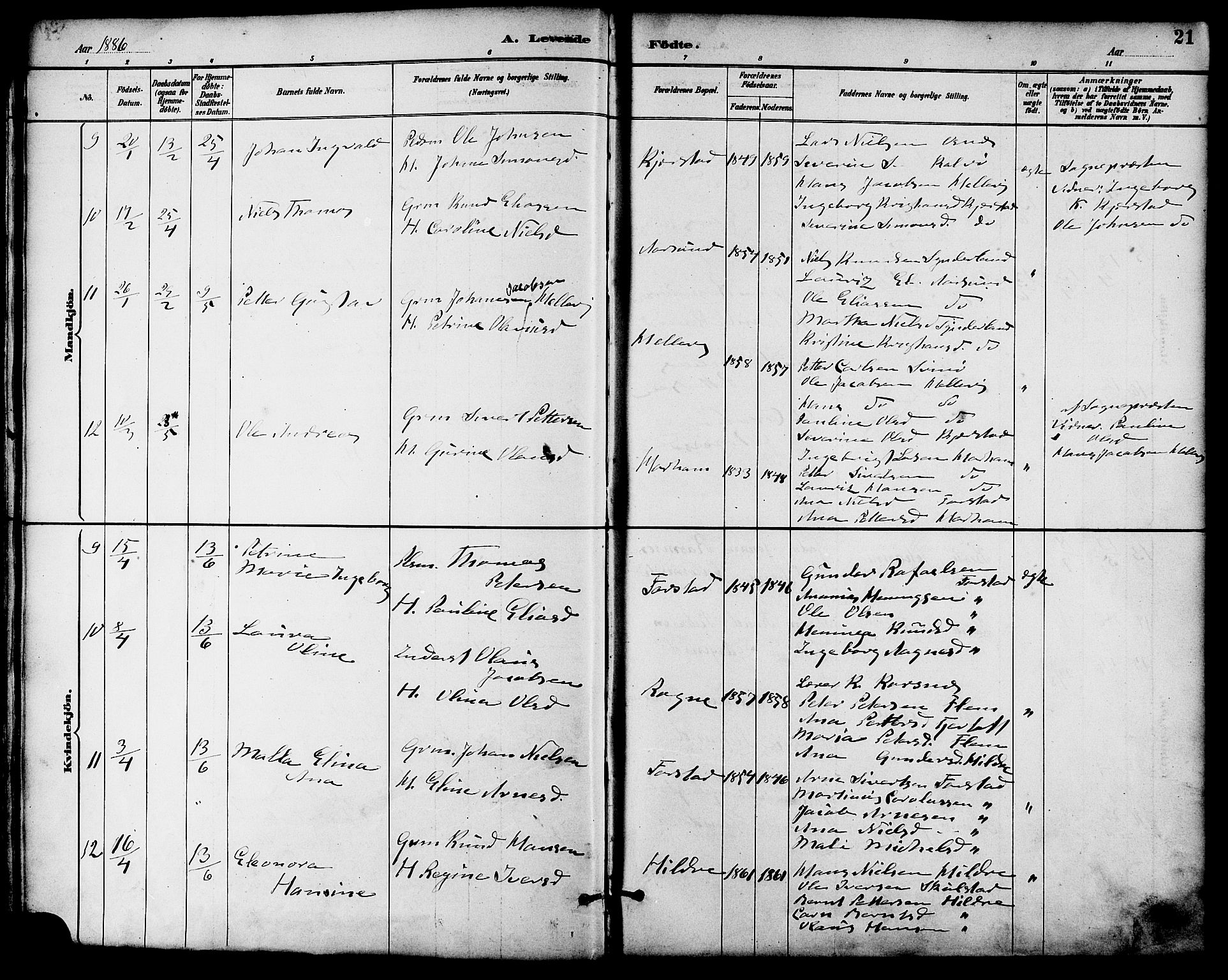 Ministerialprotokoller, klokkerbøker og fødselsregistre - Møre og Romsdal, SAT/A-1454/536/L0501: Parish register (official) no. 536A10, 1884-1896, p. 21