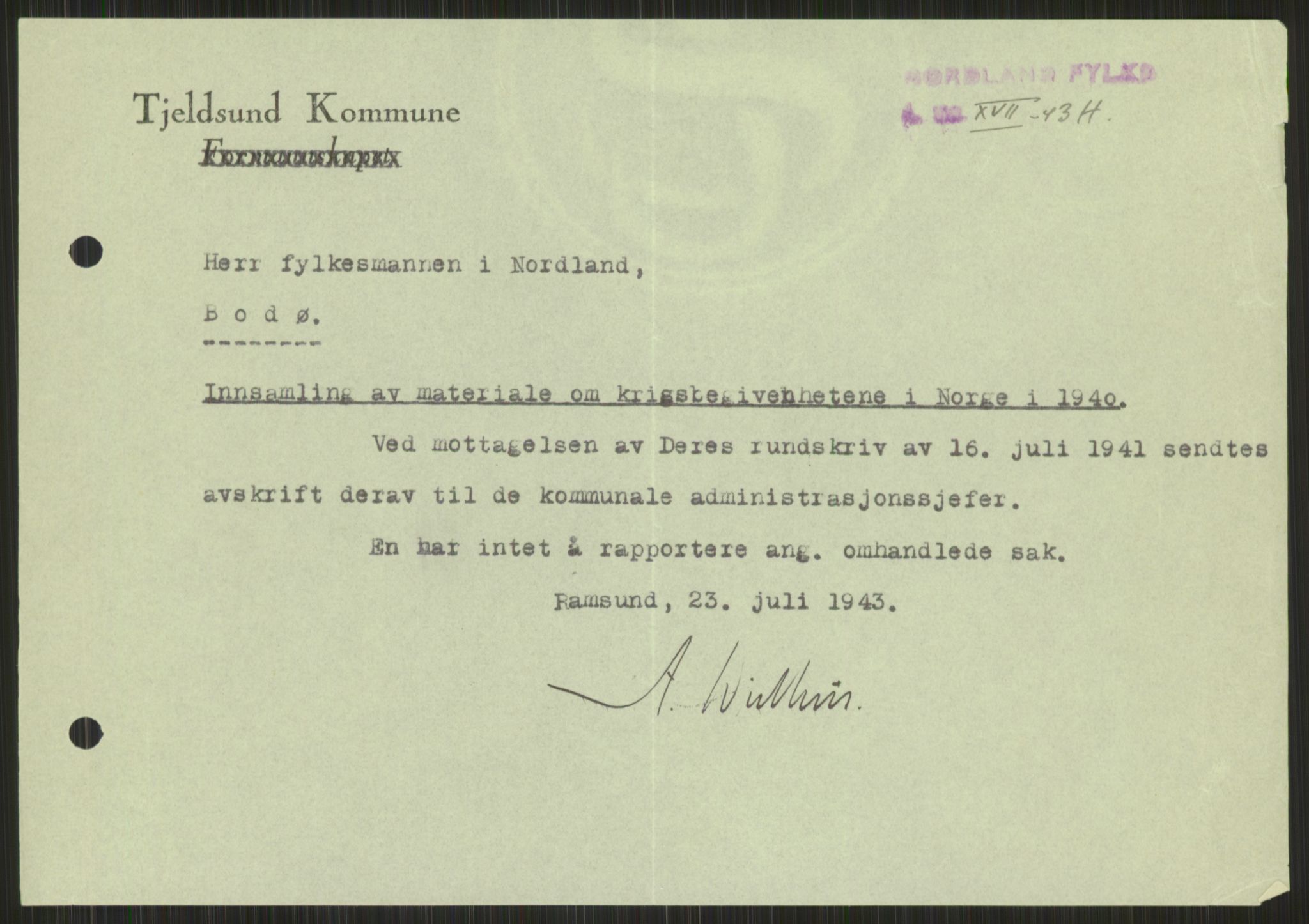 Forsvaret, Forsvarets krigshistoriske avdeling, RA/RAFA-2017/Y/Ya/L0017: II-C-11-31 - Fylkesmenn.  Rapporter om krigsbegivenhetene 1940., 1940, p. 351