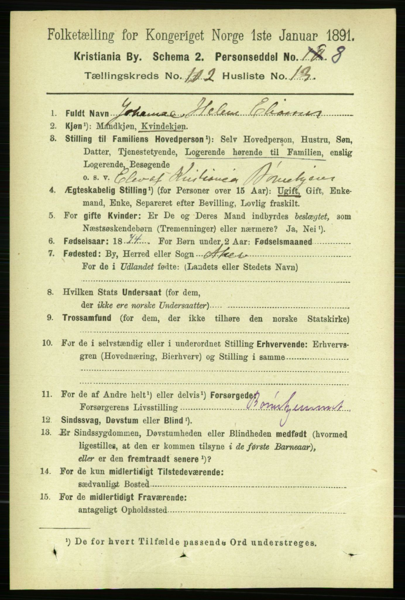 RA, 1891 census for 0301 Kristiania, 1891, p. 50875