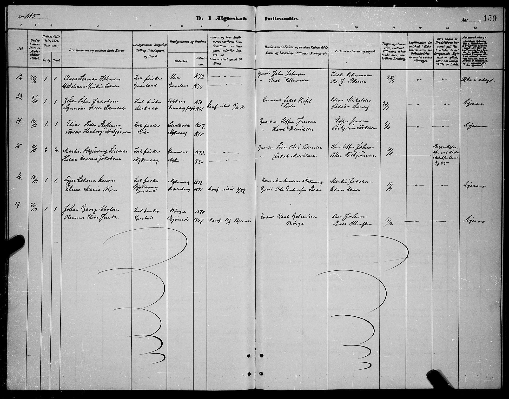 Ministerialprotokoller, klokkerbøker og fødselsregistre - Nordland, AV/SAT-A-1459/892/L1325: Parish register (copy) no. 892C02, 1878-1896, p. 150