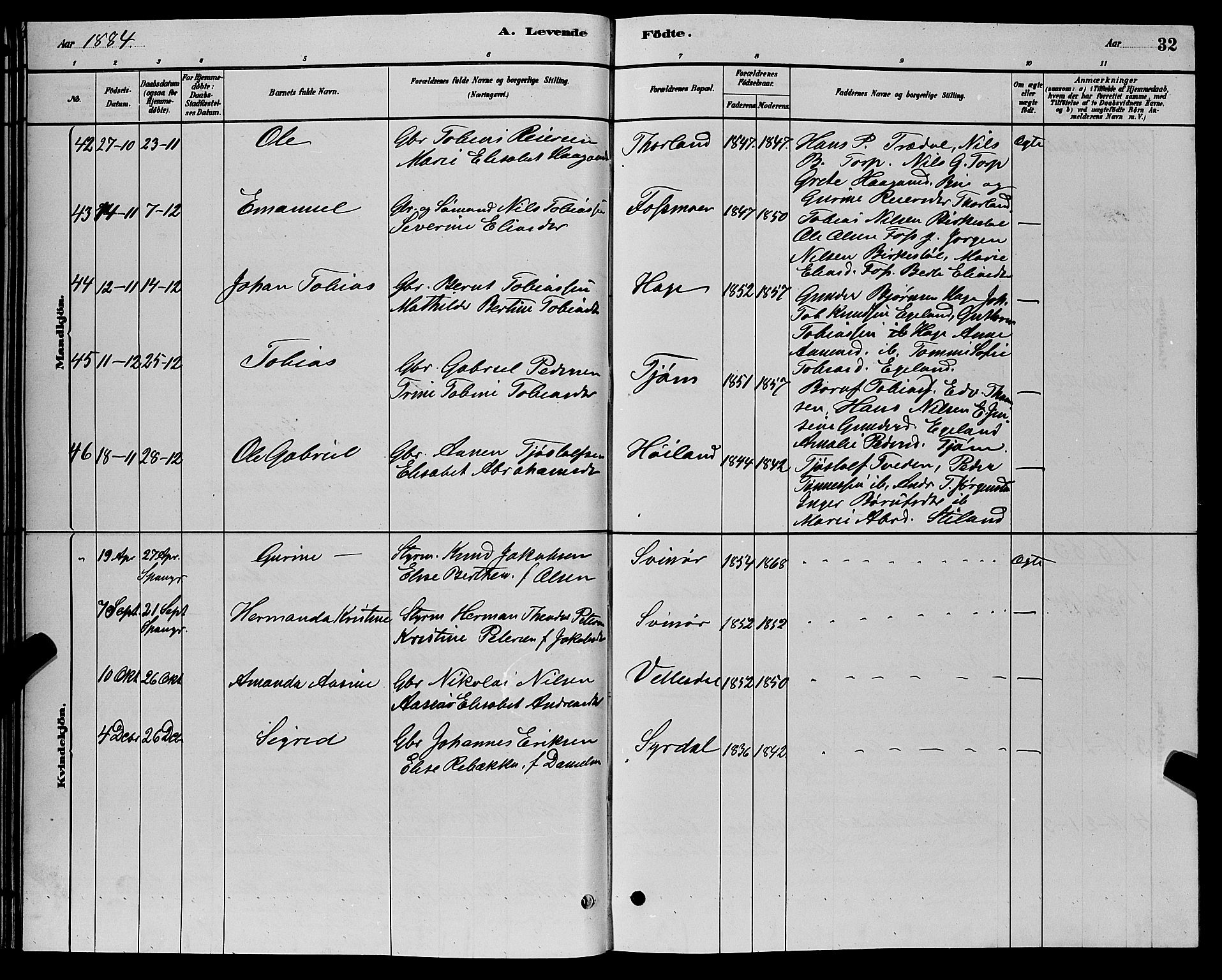 Sør-Audnedal sokneprestkontor, AV/SAK-1111-0039/F/Fb/Fbb/L0005: Parish register (copy) no. B 5, 1880-1892, p. 32