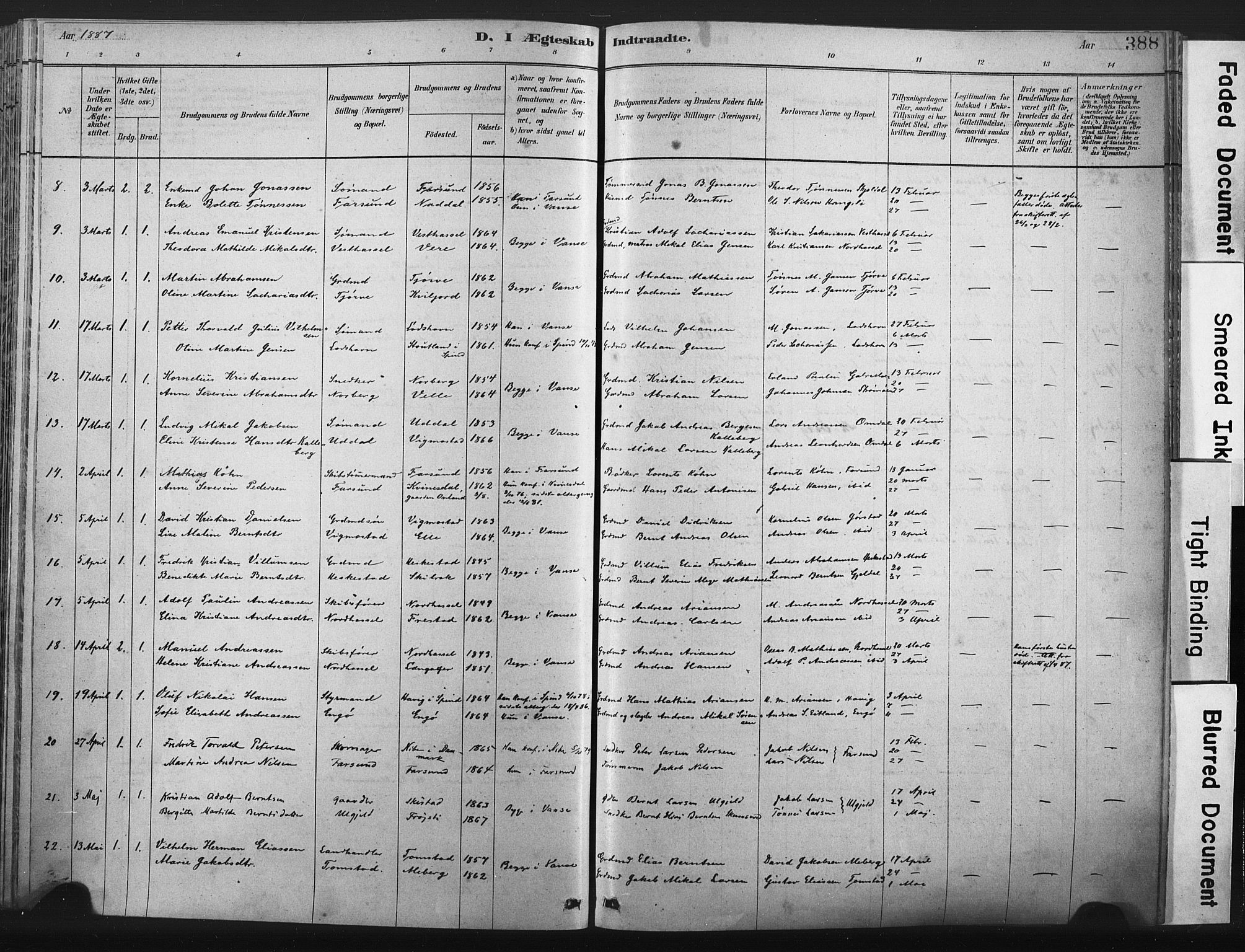 Lista sokneprestkontor, AV/SAK-1111-0027/F/Fa/L0012: Parish register (official) no. A 12, 1879-1903, p. 388