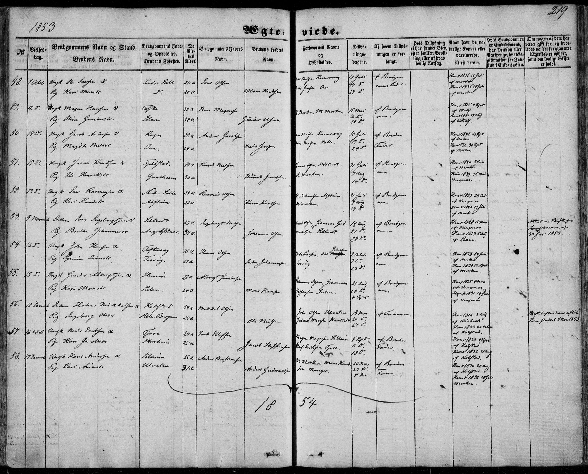 Manger sokneprestembete, SAB/A-76801/H/Haa: Parish register (official) no. A 6, 1849-1859, p. 219