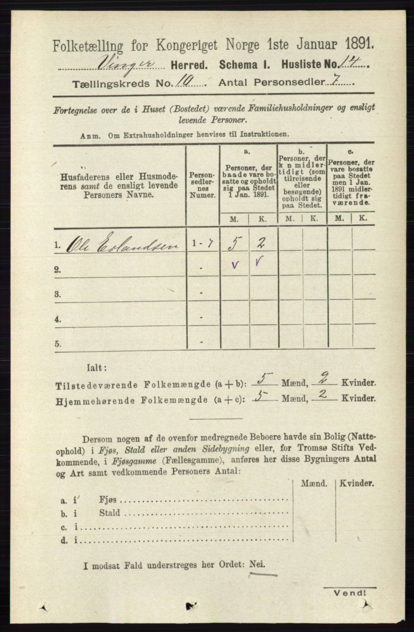 RA, 1891 census for 0421 Vinger, 1891, p. 4823