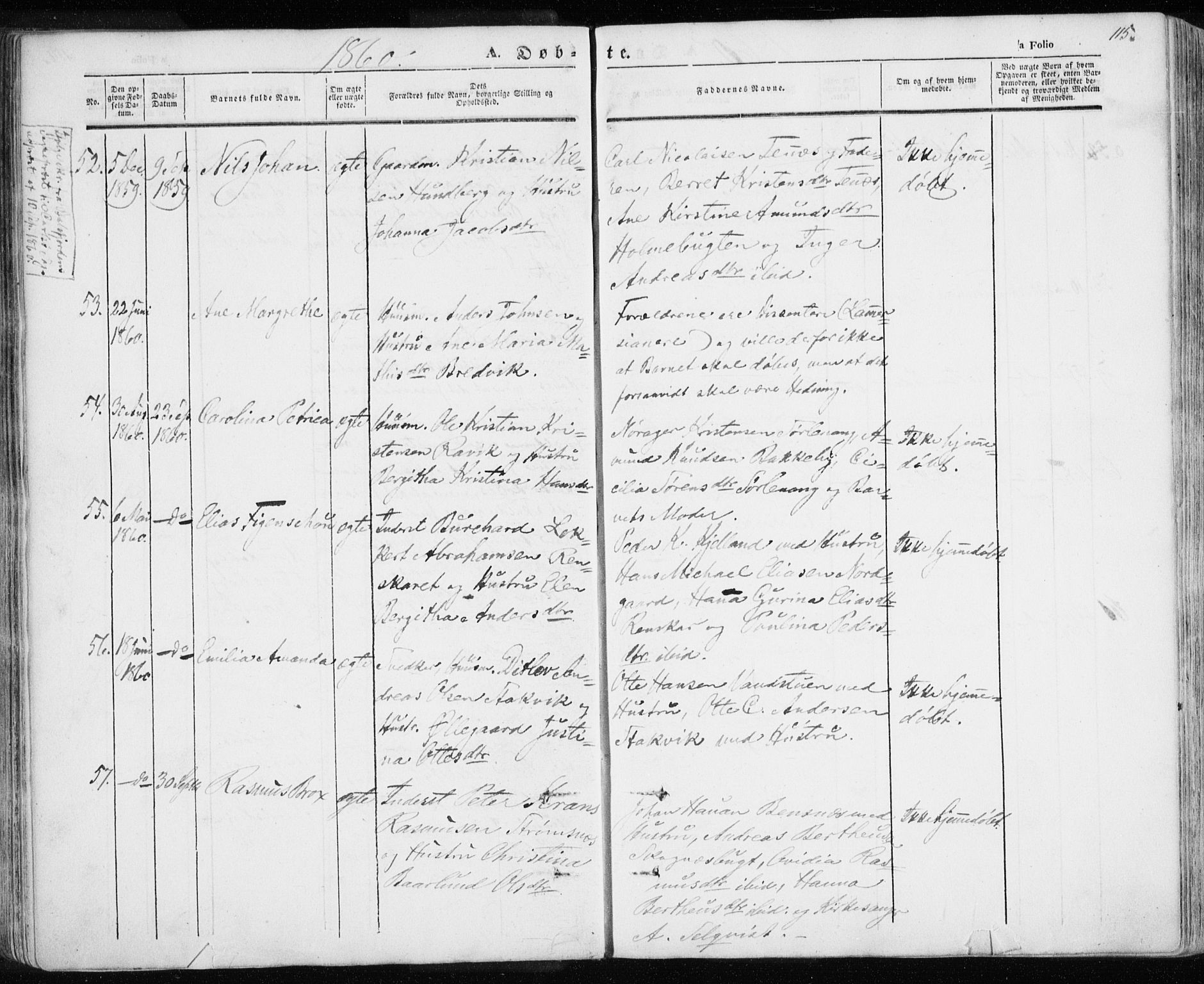 Karlsøy sokneprestembete, SATØ/S-1299/H/Ha/Haa/L0003kirke: Parish register (official) no. 3, 1843-1860, p. 115