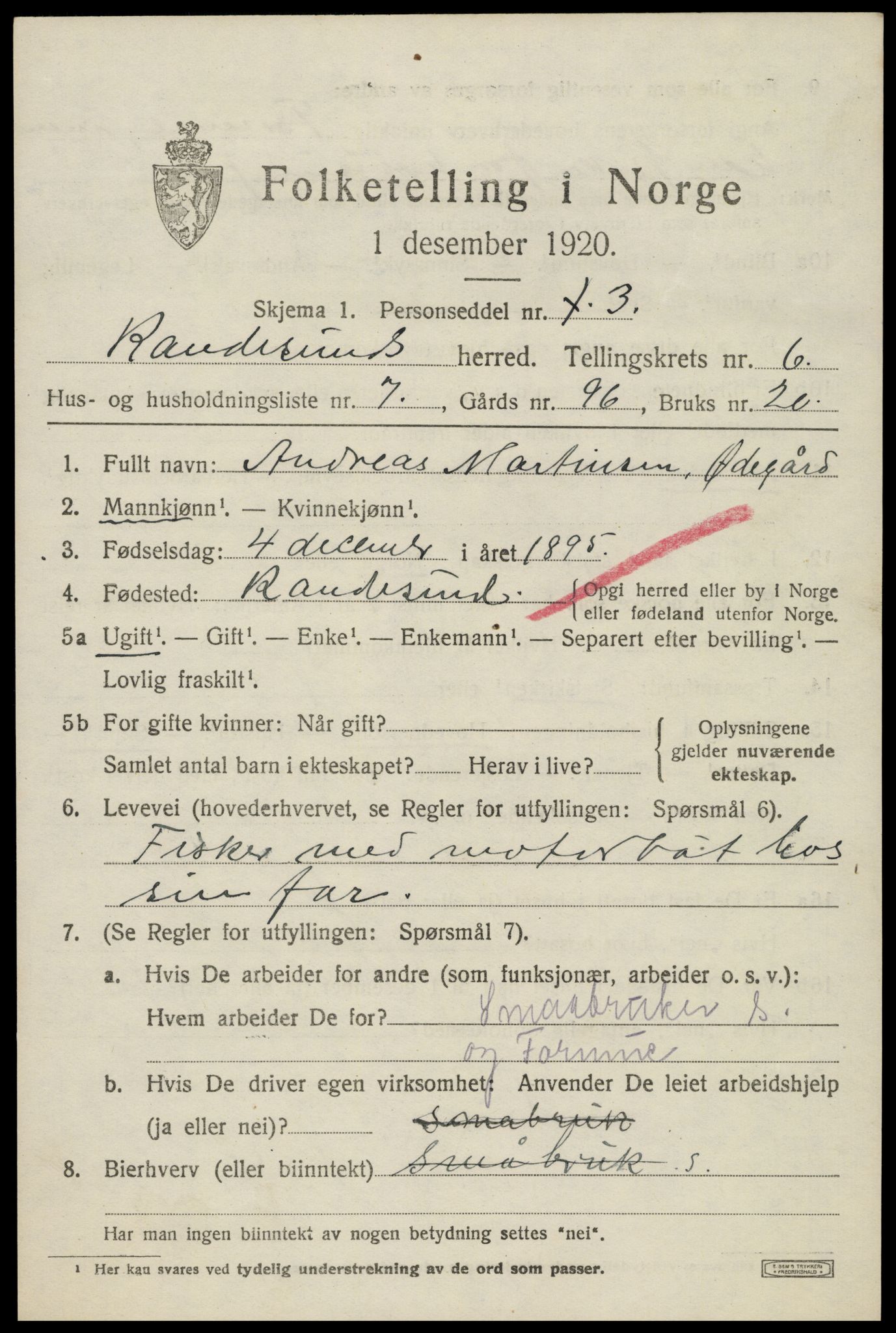 SAK, 1920 census for Randesund, 1920, p. 2792