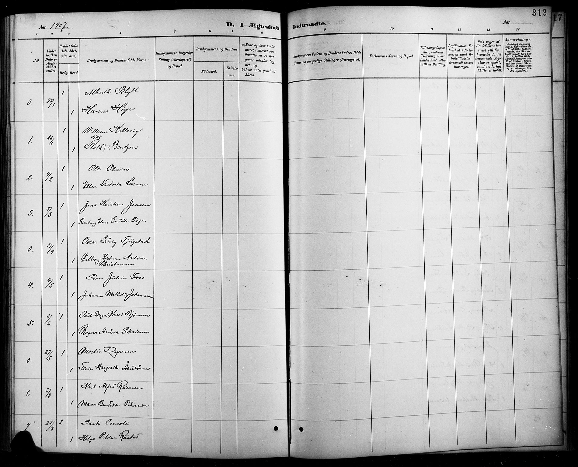 Arendal sokneprestkontor, Trefoldighet, AV/SAK-1111-0040/F/Fb/L0006: Parish register (copy) no. B 6, 1889-1916, p. 312