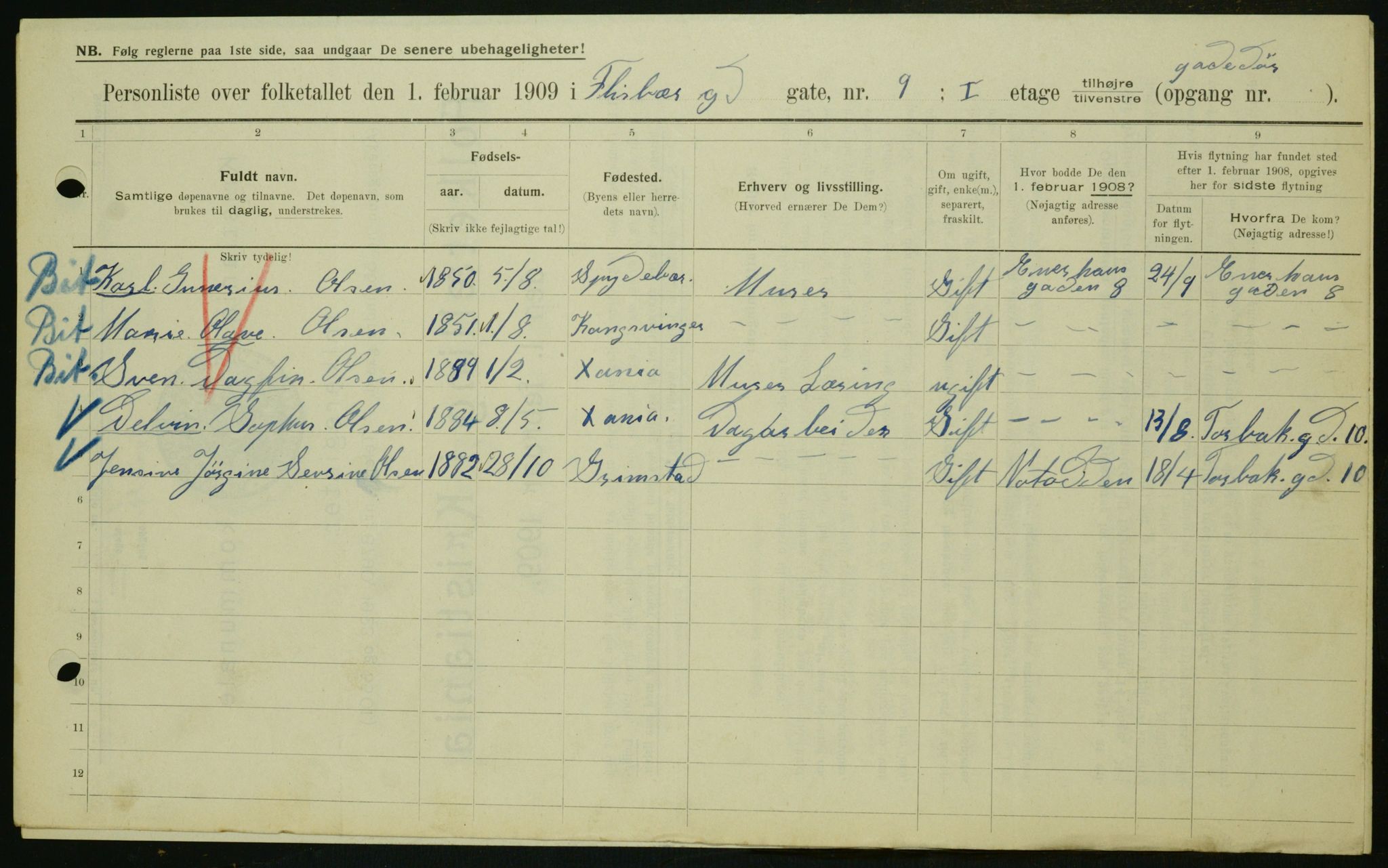 OBA, Municipal Census 1909 for Kristiania, 1909, p. 22288