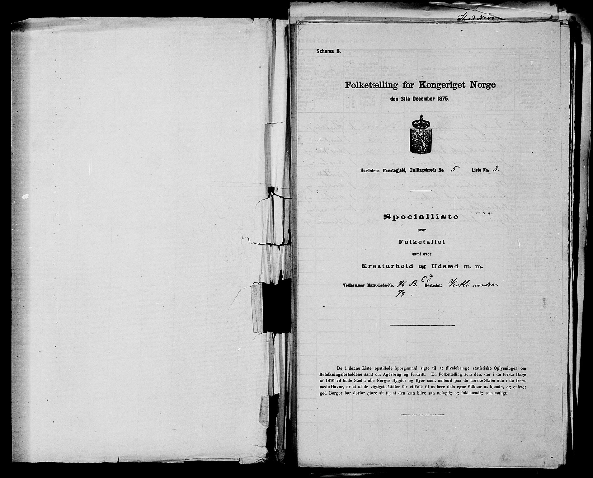 RA, 1875 census for 0239P Hurdal, 1875, p. 728