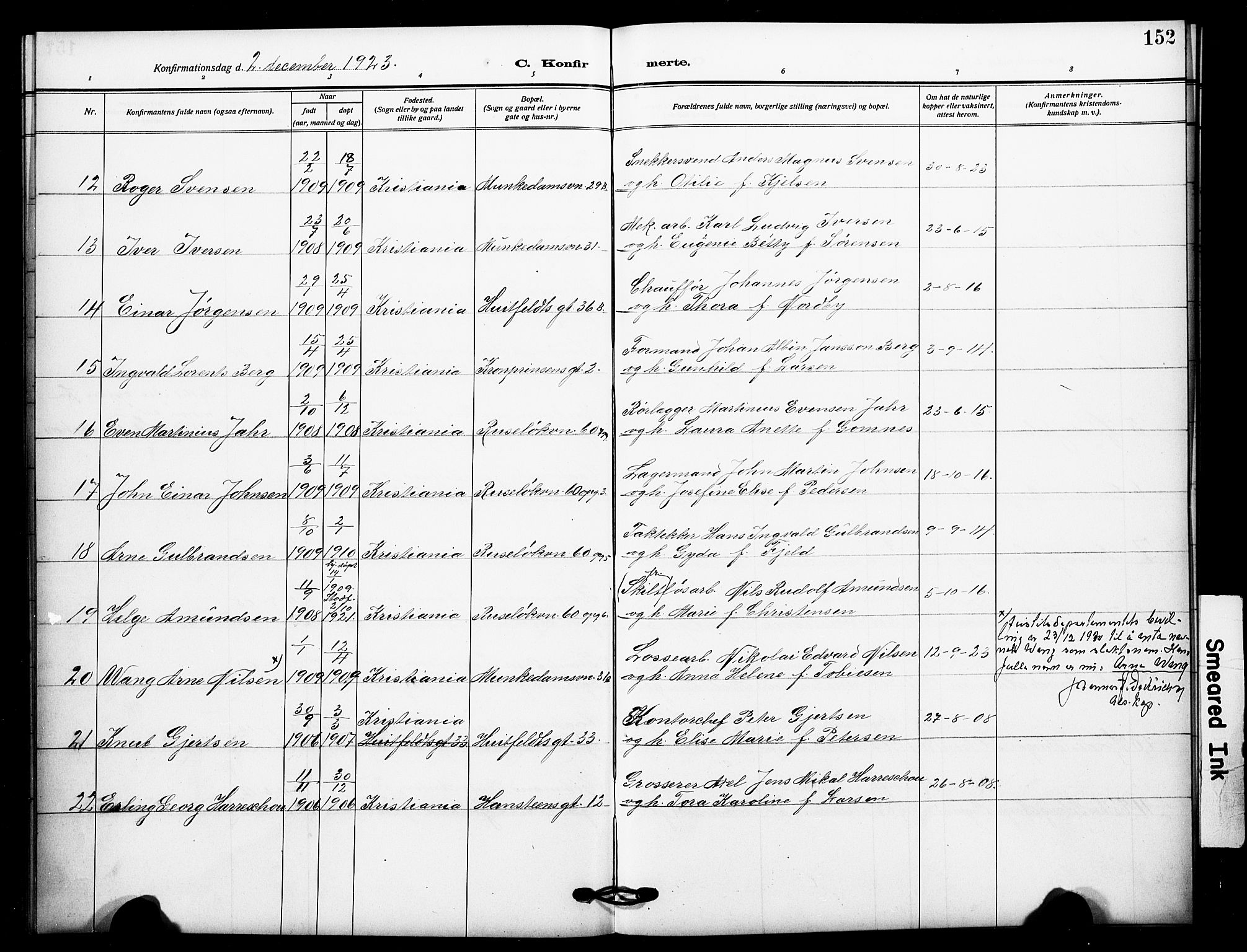 Johannes prestekontor Kirkebøker, AV/SAO-A-10852/F/Fa/L0011: Parish register (official) no. 11, 1908-1921, p. 152