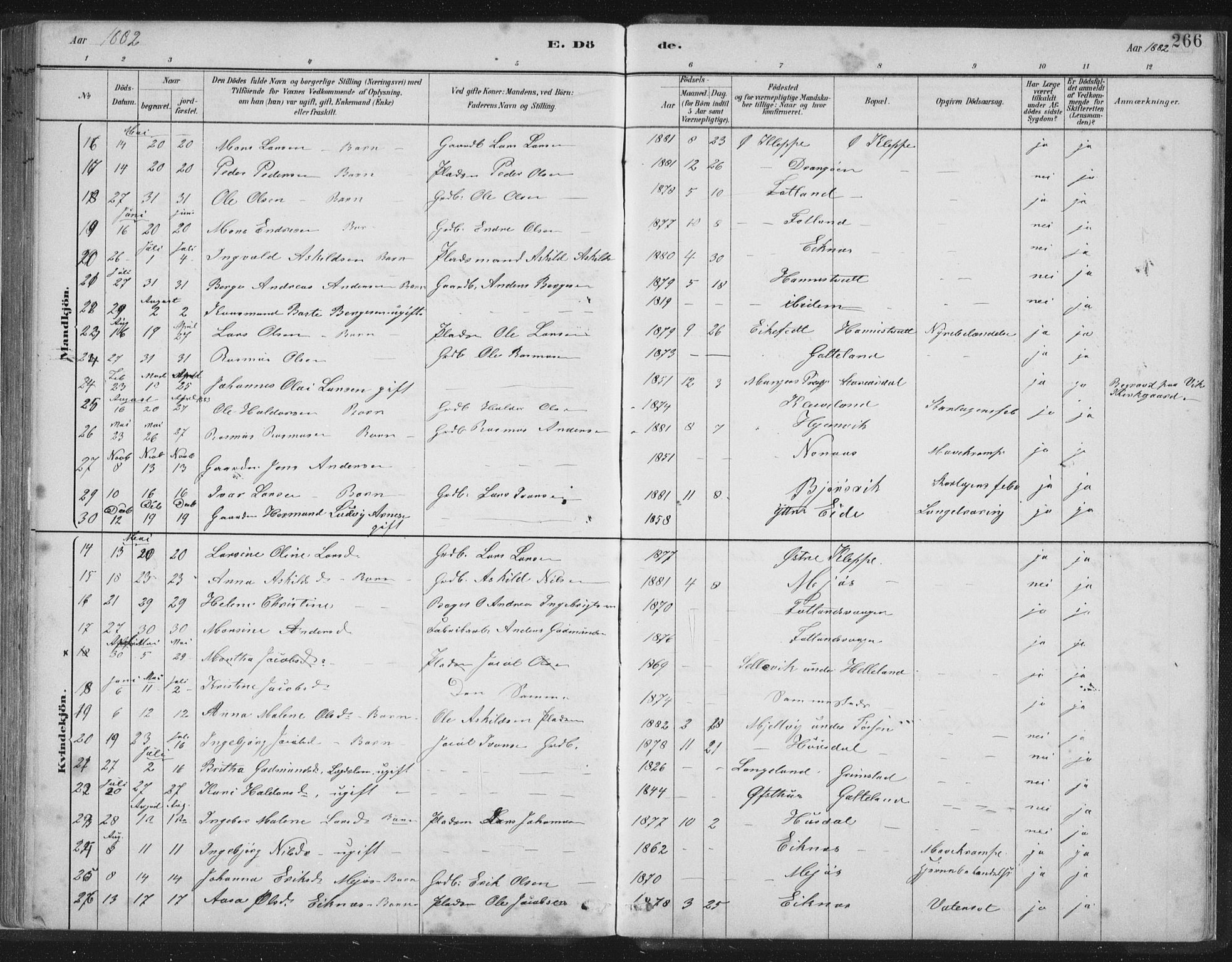 Hosanger sokneprestembete, AV/SAB-A-75801/H/Hab: Parish register (copy) no. A 3 II, 1882-1903, p. 266