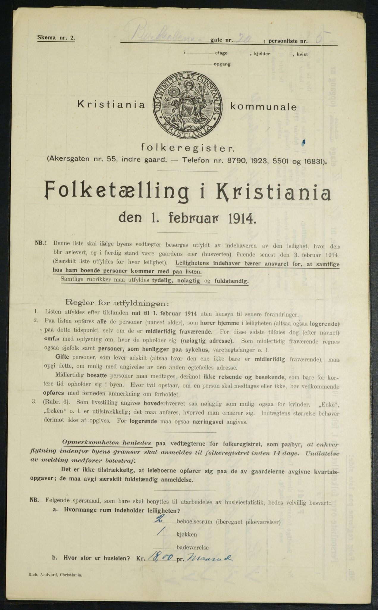 OBA, Municipal Census 1914 for Kristiania, 1914, p. 5007