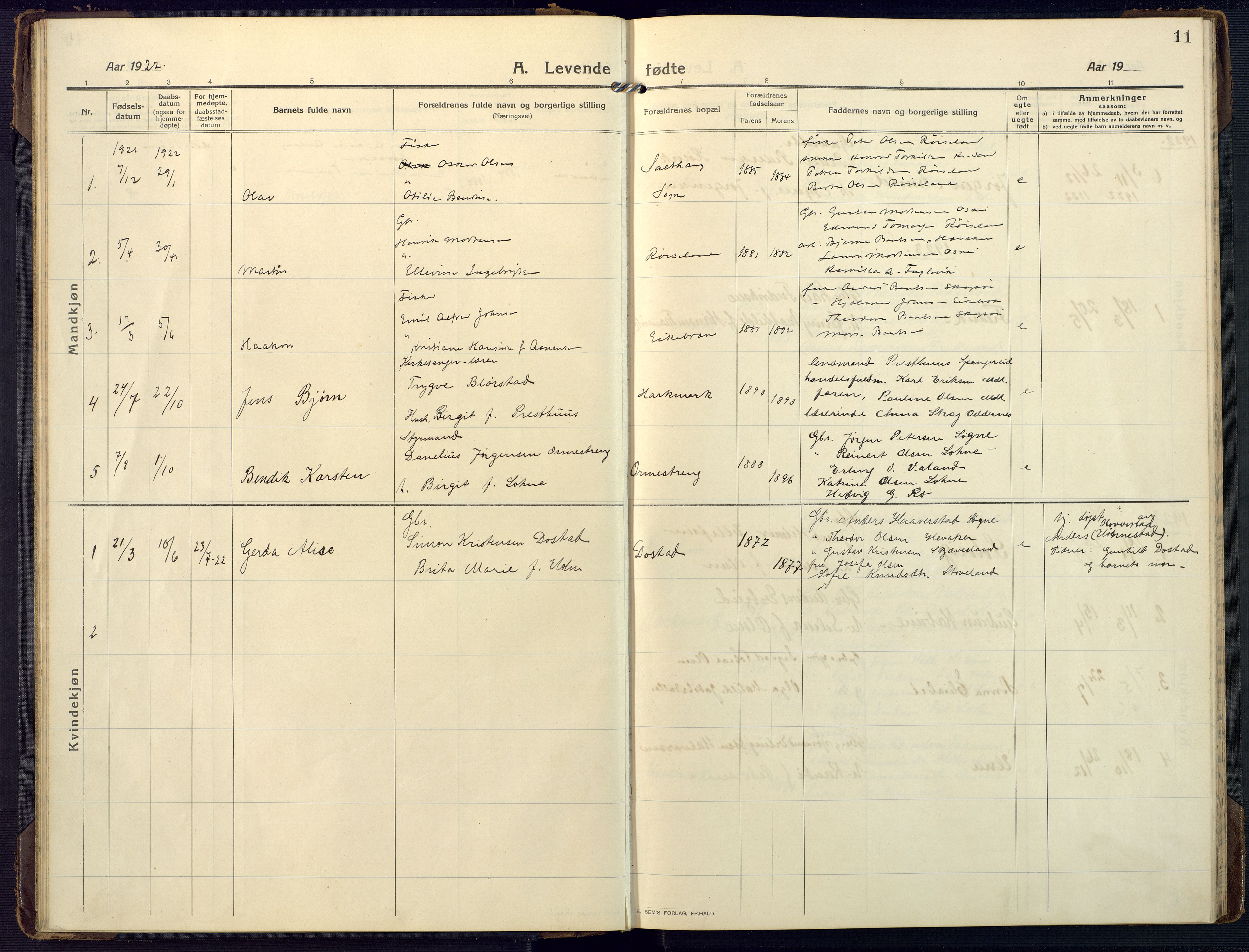 Mandal sokneprestkontor, SAK/1111-0030/F/Fa/Fab/L0003: Parish register (official) no. A 3, 1913-1933, p. 11