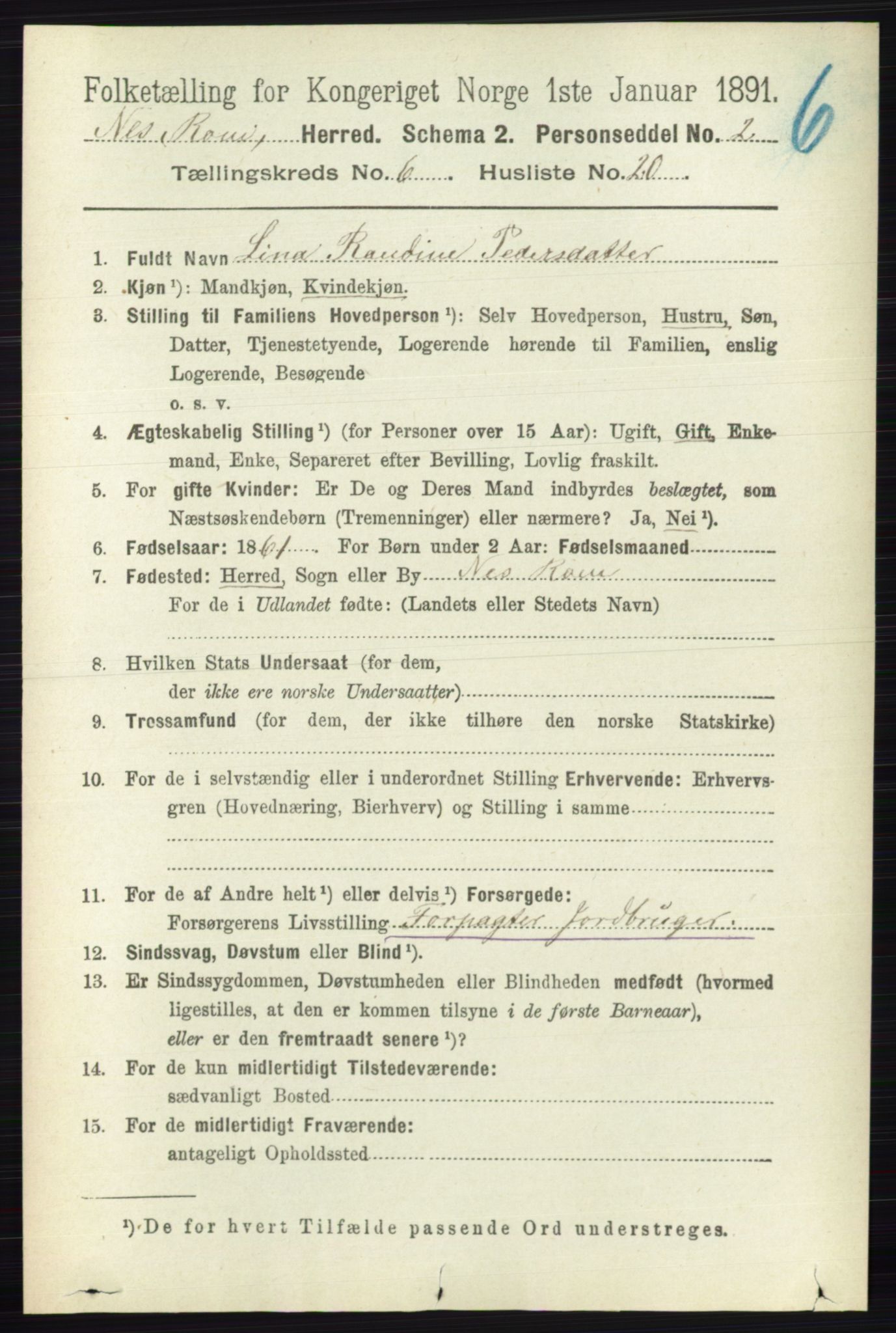 RA, 1891 census for 0236 Nes, 1891, p. 3495