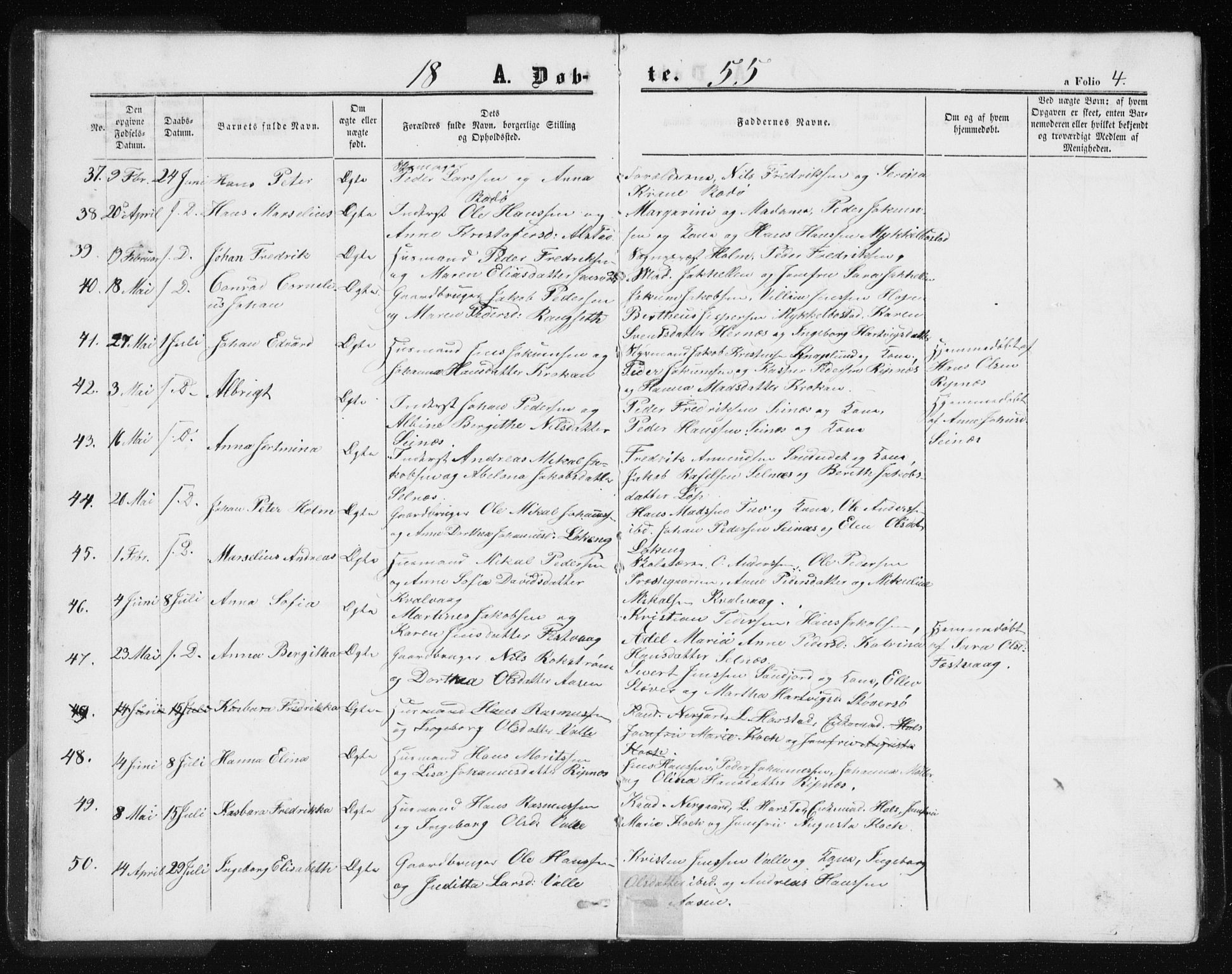 Ministerialprotokoller, klokkerbøker og fødselsregistre - Nordland, AV/SAT-A-1459/801/L0028: Parish register (copy) no. 801C03, 1855-1867, p. 4