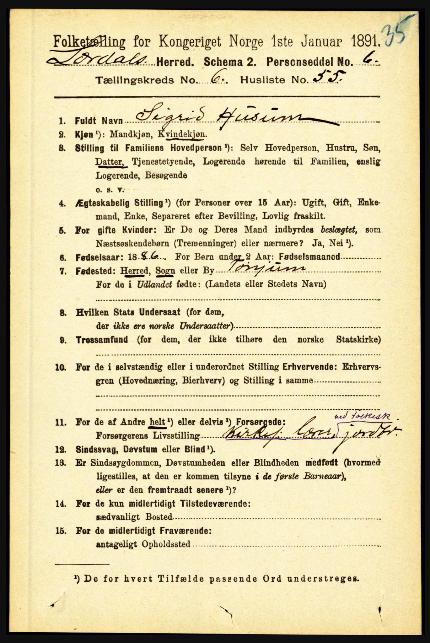 RA, 1891 census for 1422 Lærdal, 1891, p. 743