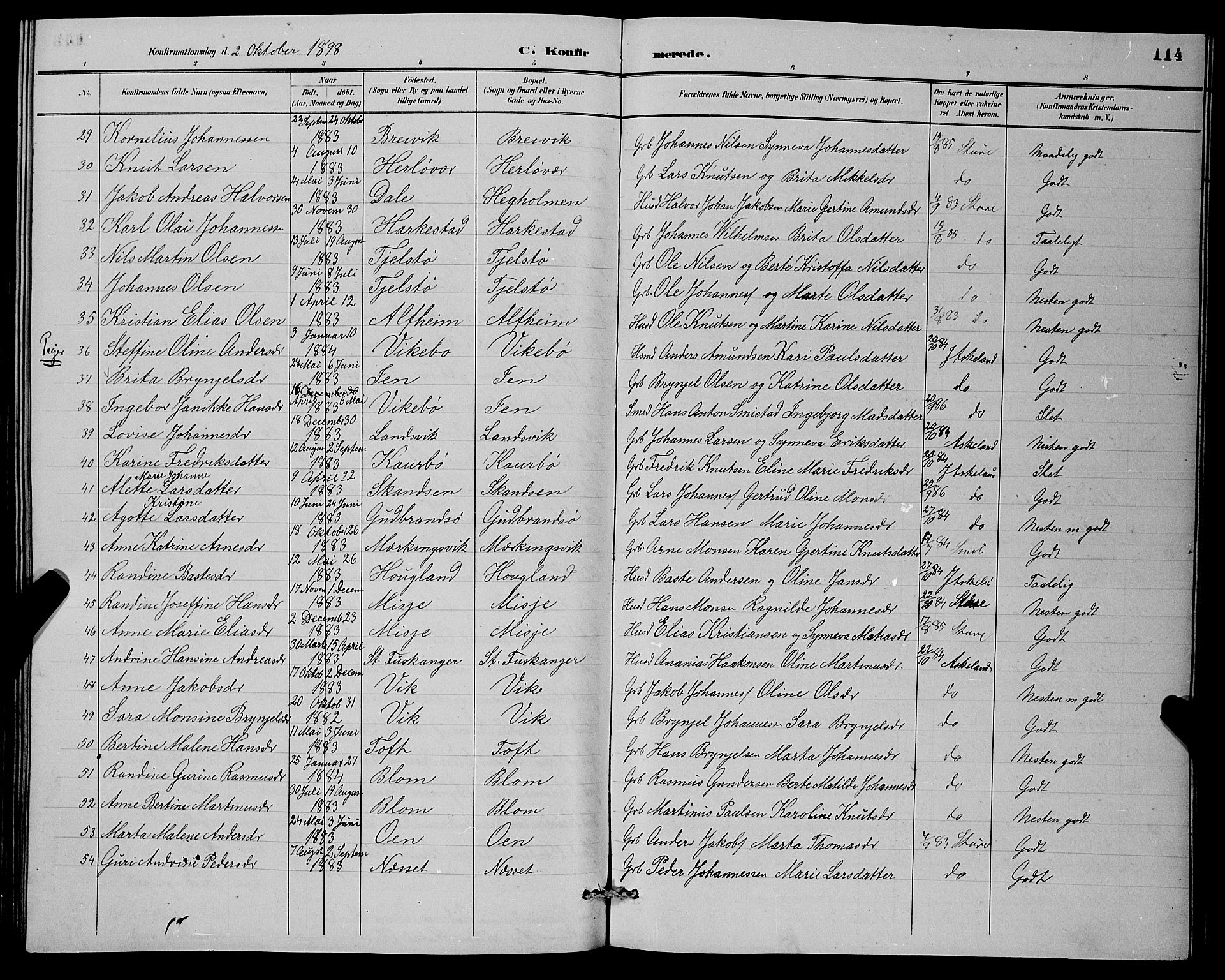Herdla Sokneprestembete, SAB/A-75701/H/Hab: Parish register (copy) no. A 3, 1889-1899, p. 114