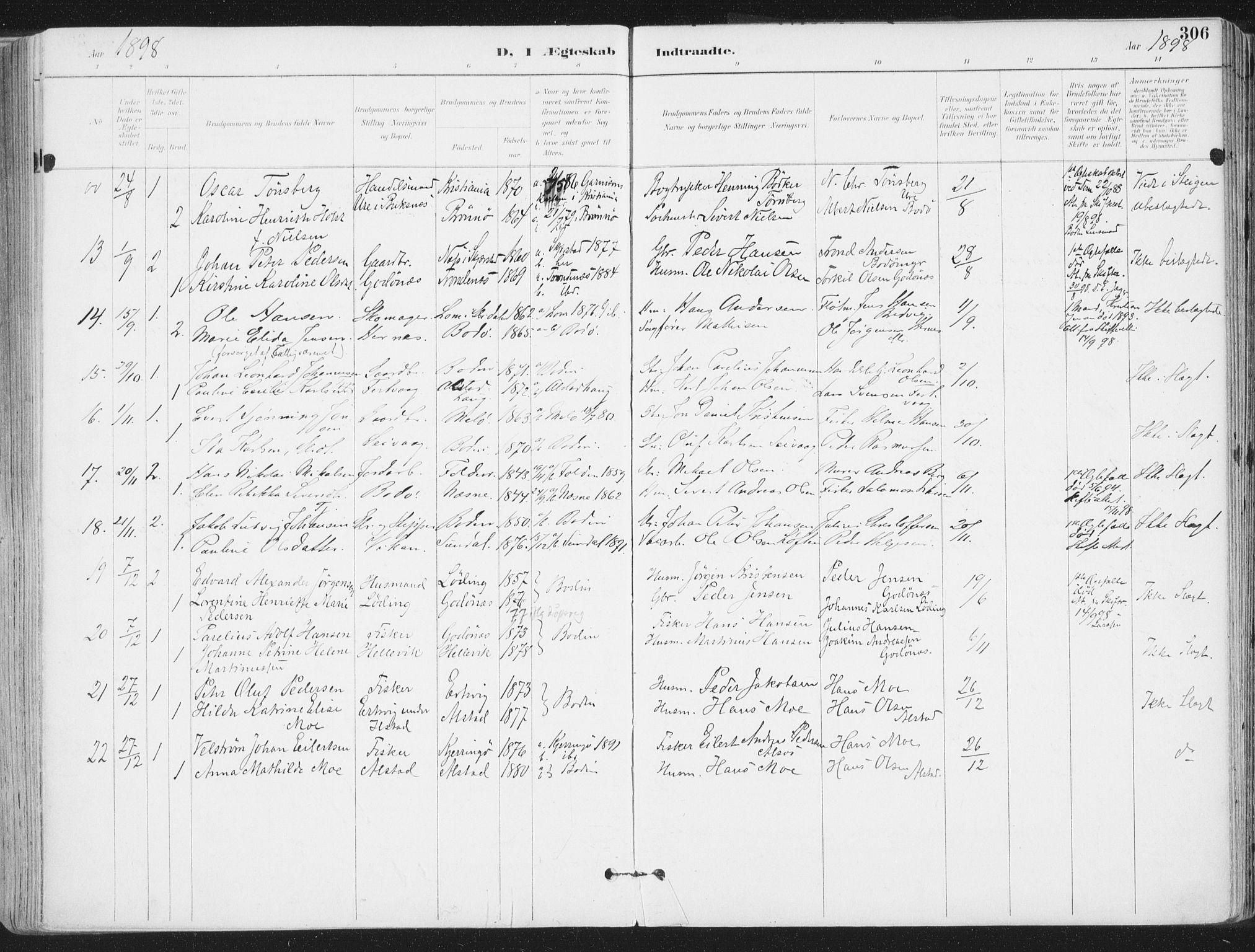 Ministerialprotokoller, klokkerbøker og fødselsregistre - Nordland, SAT/A-1459/802/L0055: Parish register (official) no. 802A02, 1894-1915, p. 306