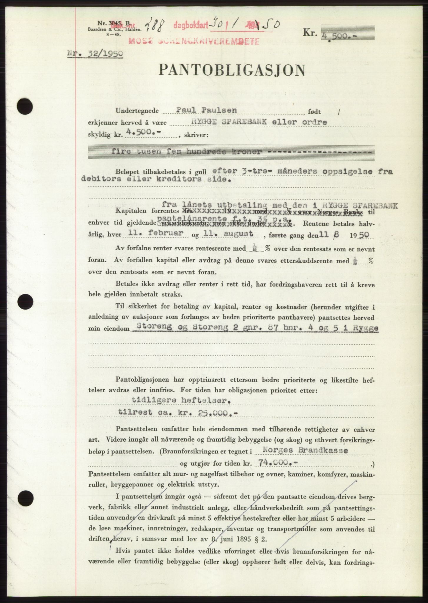 Moss sorenskriveri, SAO/A-10168: Mortgage book no. B23, 1949-1950, Diary no: : 288/1950