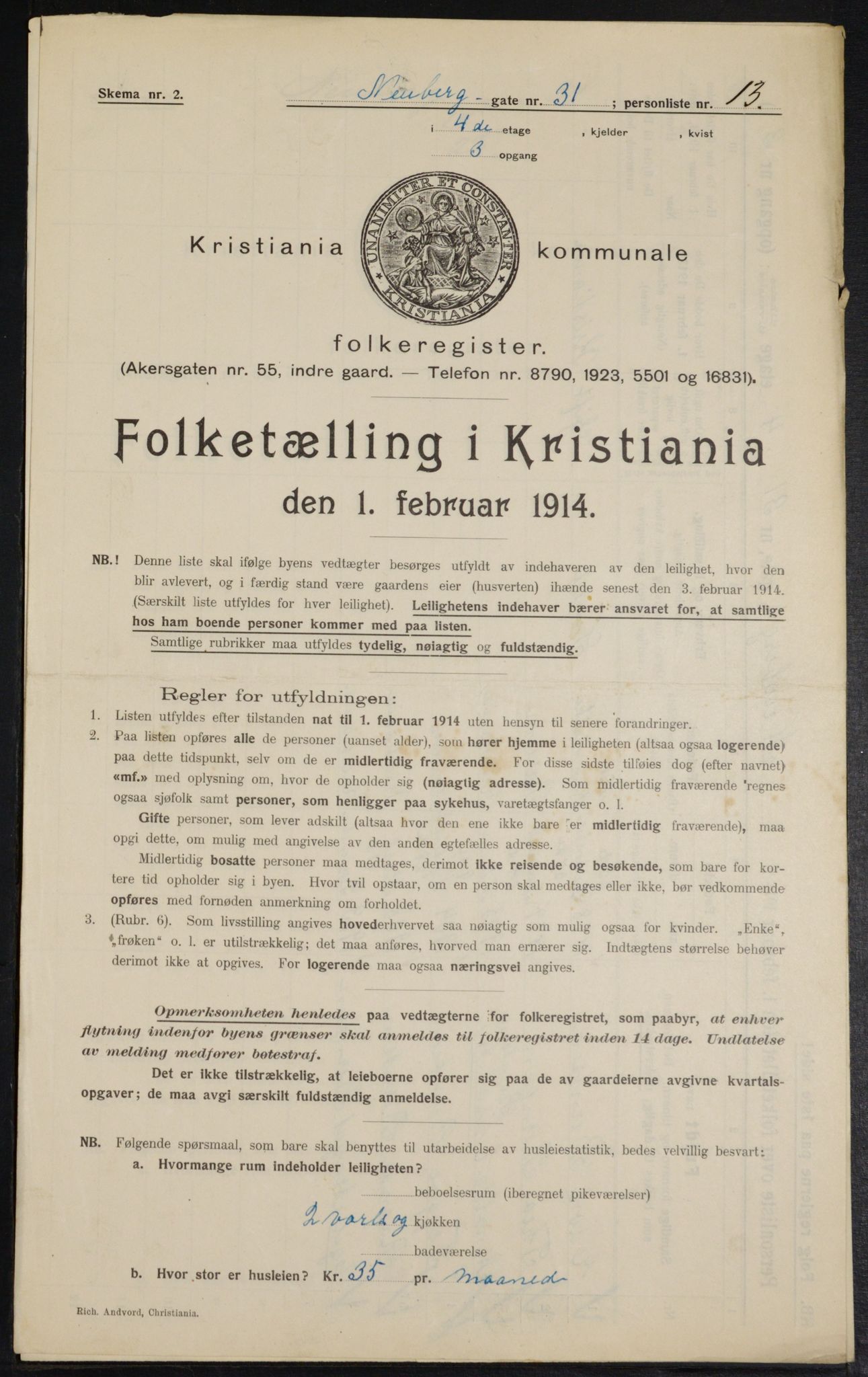 OBA, Municipal Census 1914 for Kristiania, 1914, p. 70112